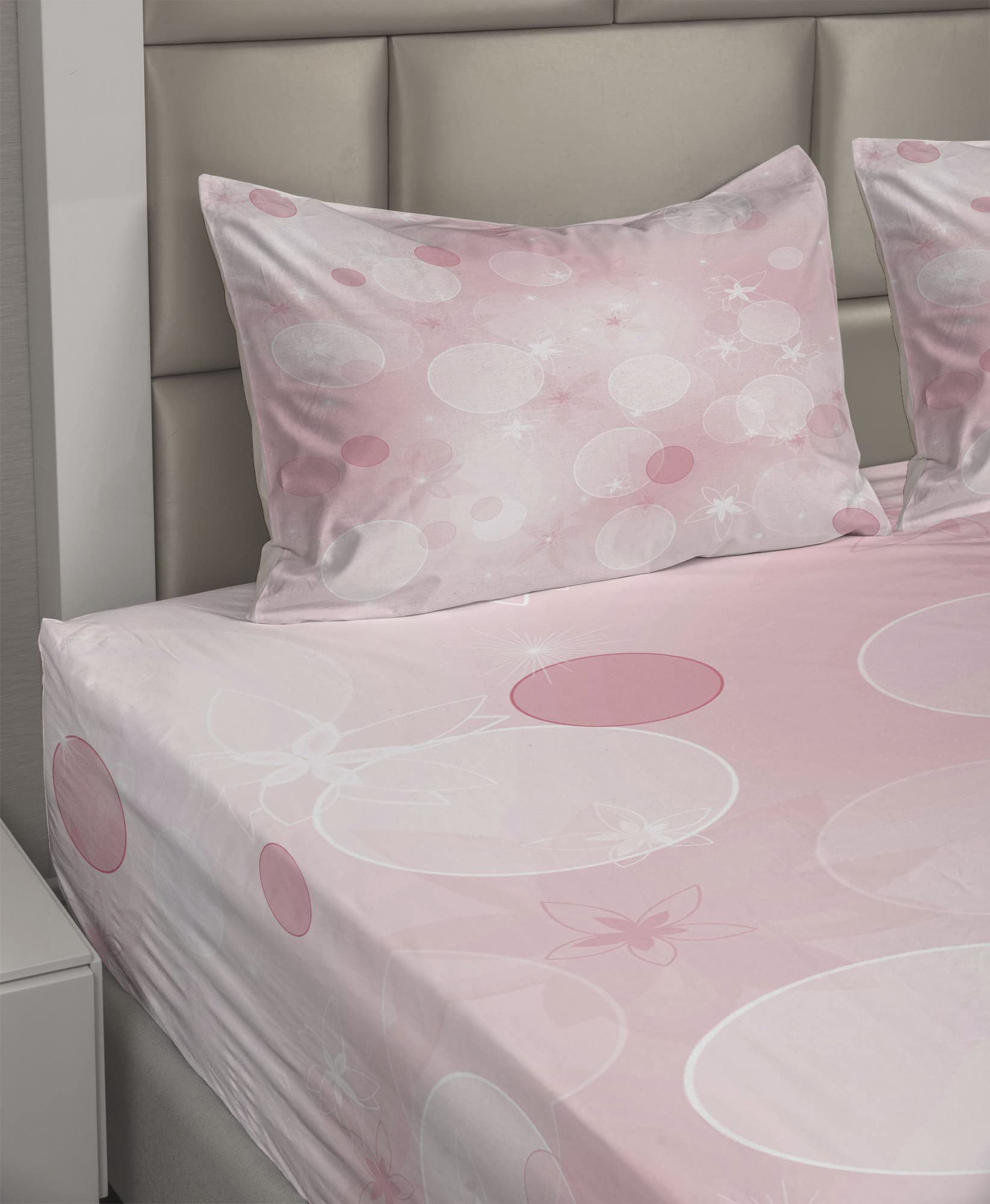 Ambesonne 4-Piece King Size Sheet Set - Pale Pink Floral Bubble Design, Soft & Breathable Bedding with Fitted Sheet, Flat Sheet & Pillowcases | Perfect for Romantic Bedrooms, Guest Rooms & Cozy Home Decor