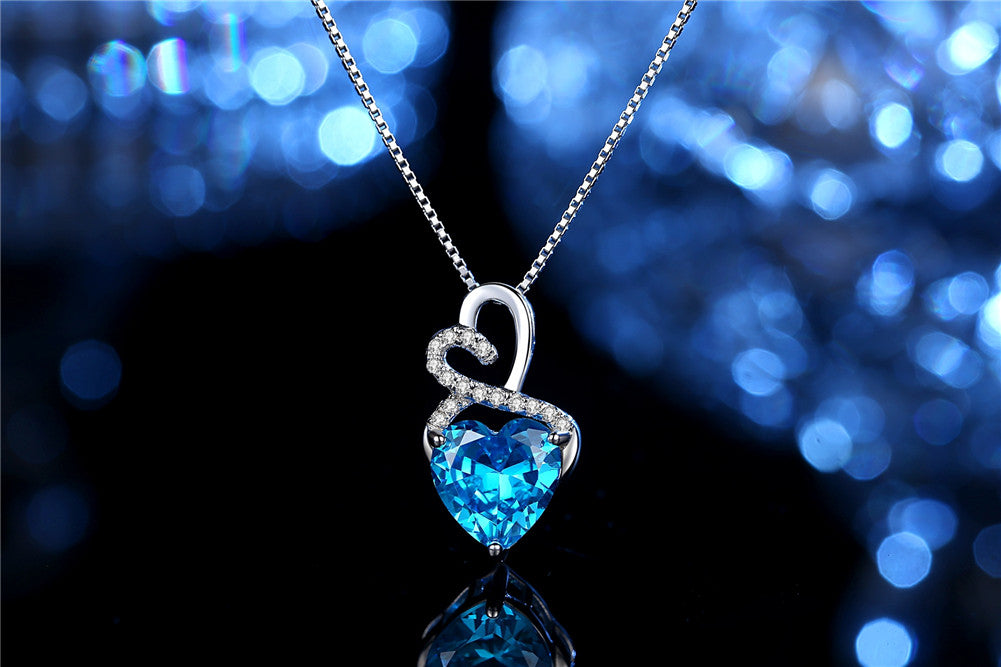 Authentic Sterling Silver Double Heart Simulated Birthstone Pendant Necklace for Women | Elegant Jewelry Gift for Her | Perfect for Anniversaries, Birthdays & Valentine's Day
