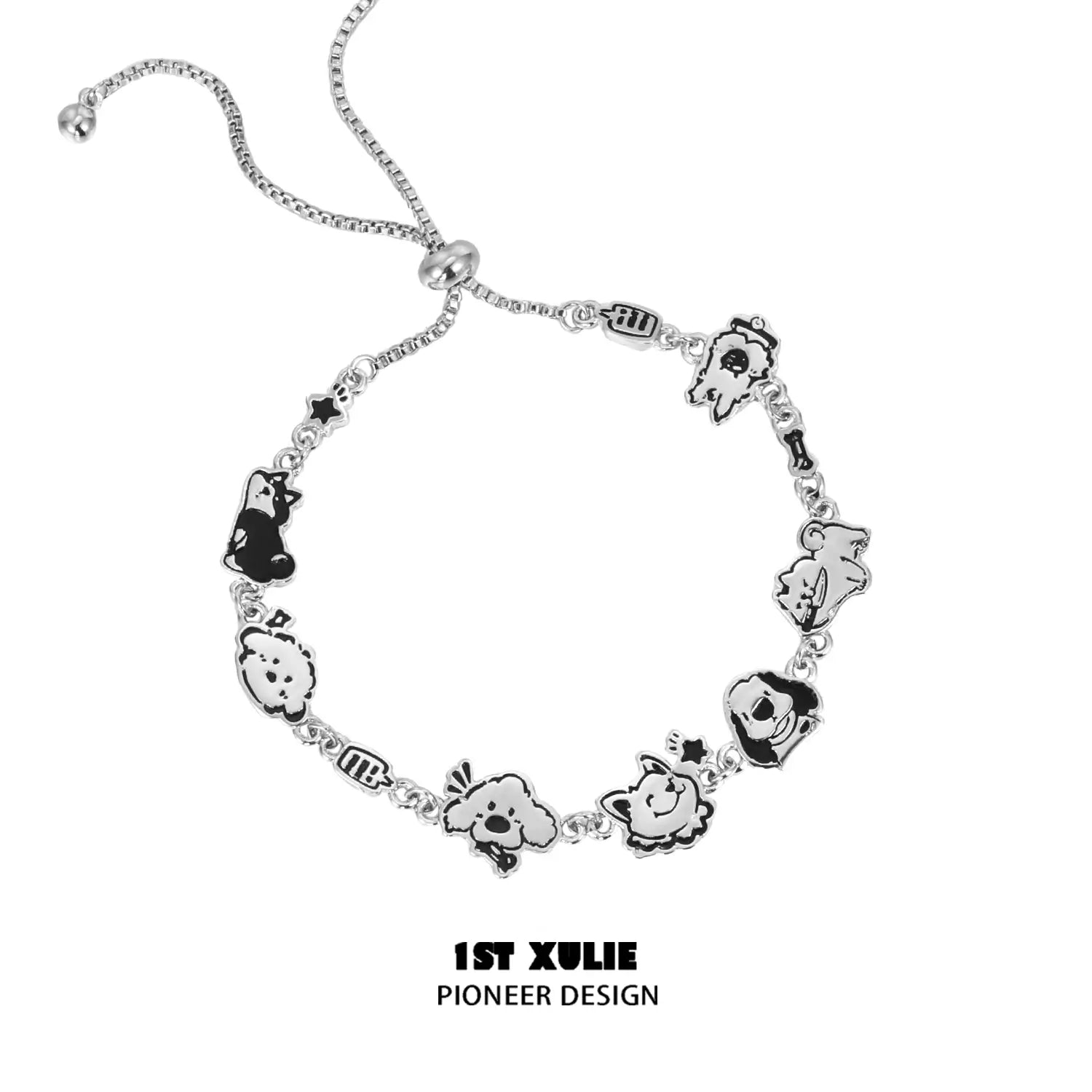 Graffiti Puppy S925 Sterling Silver Dog Bracelet for Women - Trendy Adjustable Bangle for Casual Wear, Gifts & Everyday Fashion Accessories