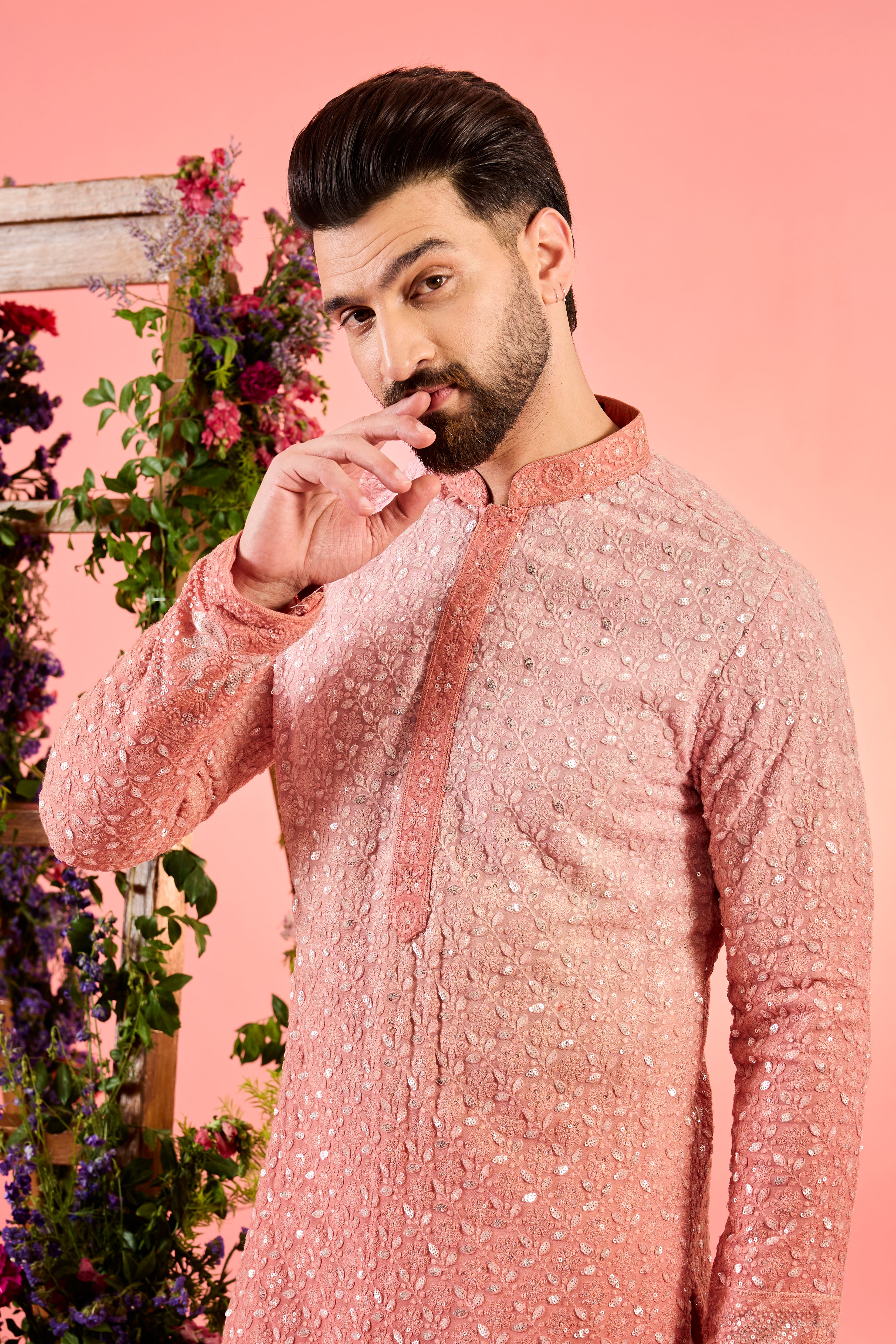Peach Ombre Shaded Mirror Work Kurta - Stylish Indian Ethnic Top for Women | Perfect for Festivals, Weddings & Casual Wear