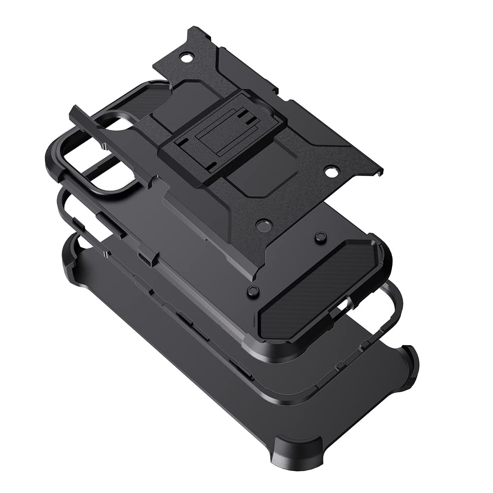 COCOMII Heavy Duty Military Grade Belt Clip Holster Case for iPhone 12 Pro Max (6.7 inch) - Face Inward/Outward Design with Kickstand - Perfect for Outdoor Work, Construction & Active Lifestyle - Black