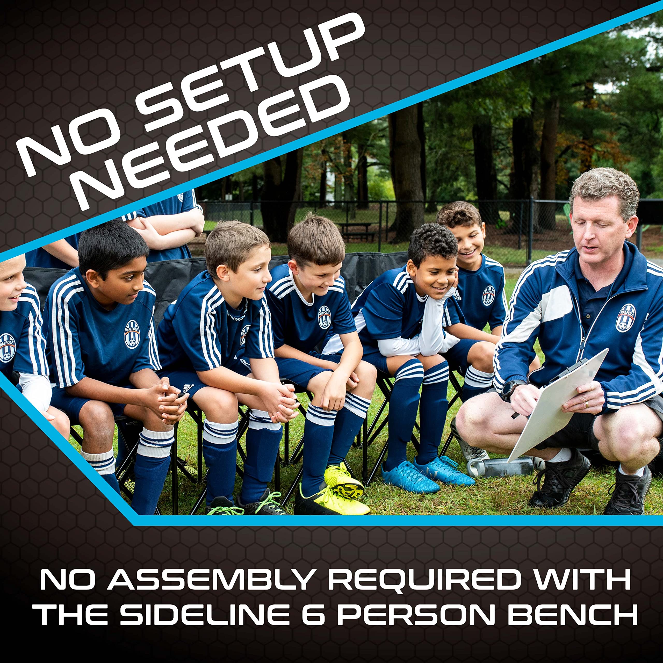 Franklin Sports Sideline Team Bench - Collapsible 6-Person Pop-Up Sports Bench for Baseball, Soccer & Football - Easy Assembly Portable Bleacher for Coaches & Players - Black