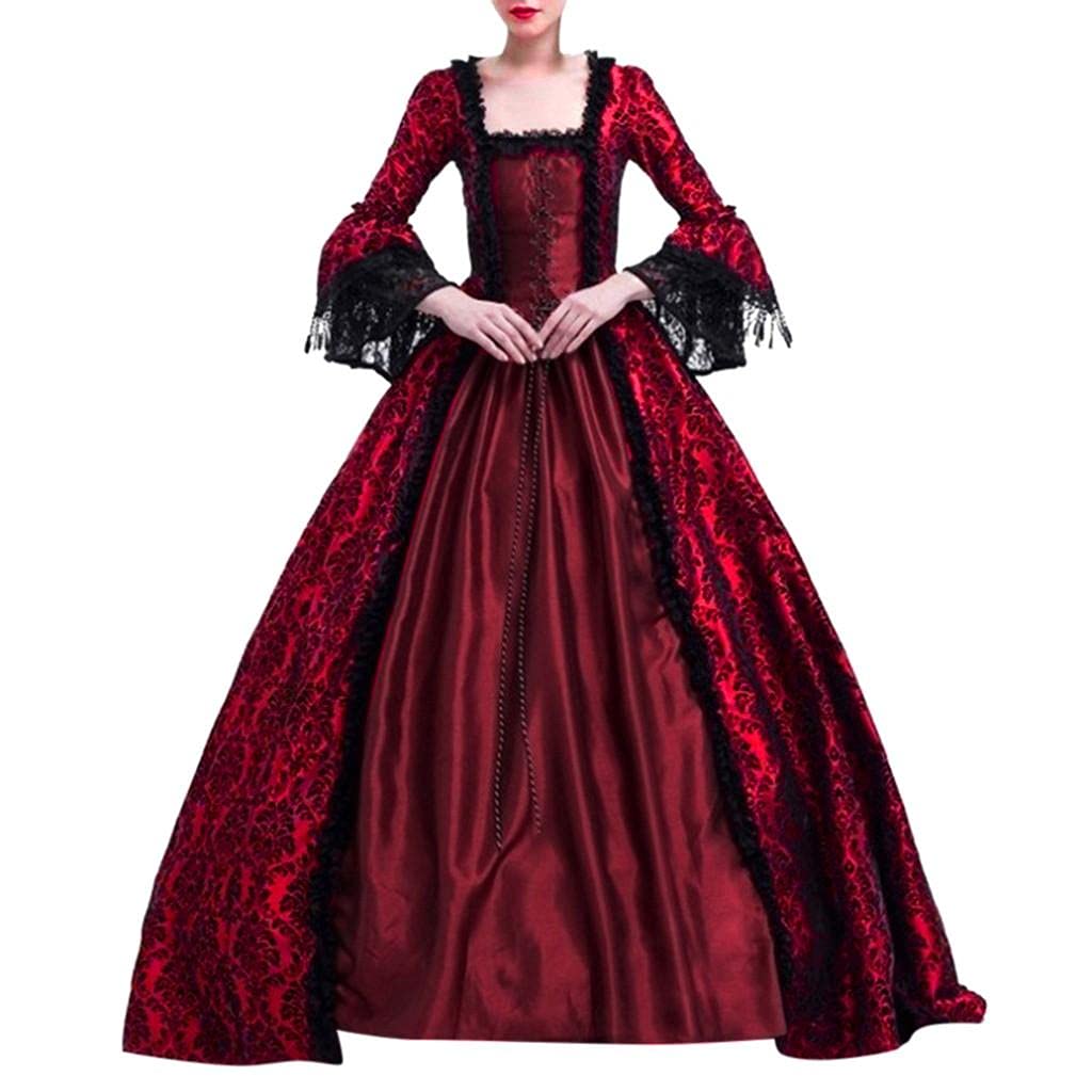 FEDULK Women's Halloween Renaissance Medieval Dress - Vintage Gothic Irish Costume, Plus Size Retro Gown for Princess Party, Cosplay & Renaissance Fair