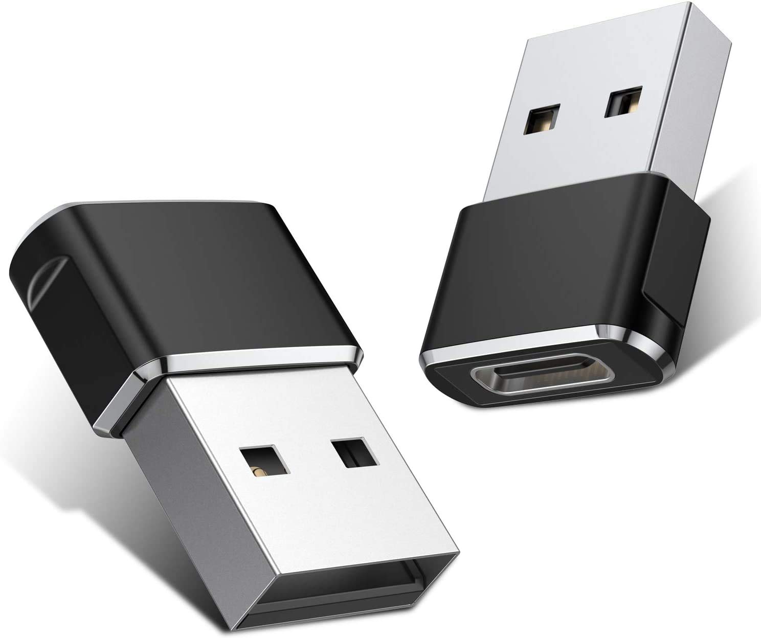 (2 Pack) USB C to USB A Adapter - Type C Male to USB A Female Converter - Compatible with iPhone 16/15/14/13/12/11, Samsung Galaxy S25/S24/S23/S22/S21, Google Pixel 9/8/7/6 - Fast Data Transfer & Charging - for Phones, Tablets, Laptops (Black)