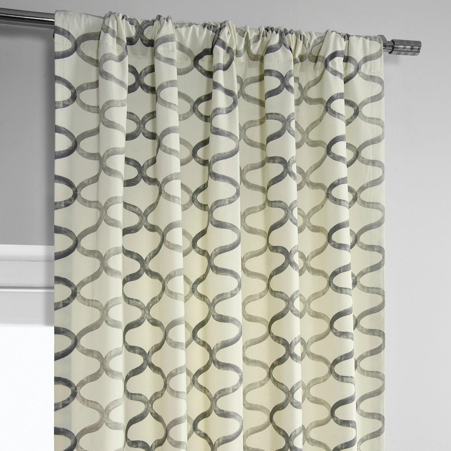 Silver Grey Geometric Print Blackout Curtains - Modern Cotton Window Treatments for Bedroom & Living Room