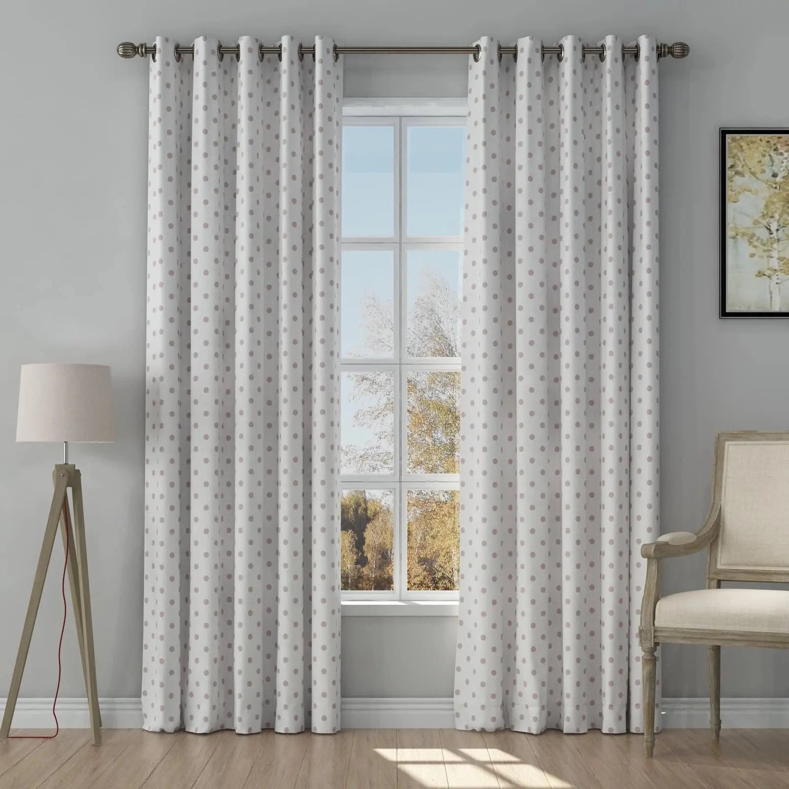 Stefana Silver Print Linen Curtains with Grommet Top - Elegant Window Drapes for Living Room, Bedroom & Dining Room Decor
