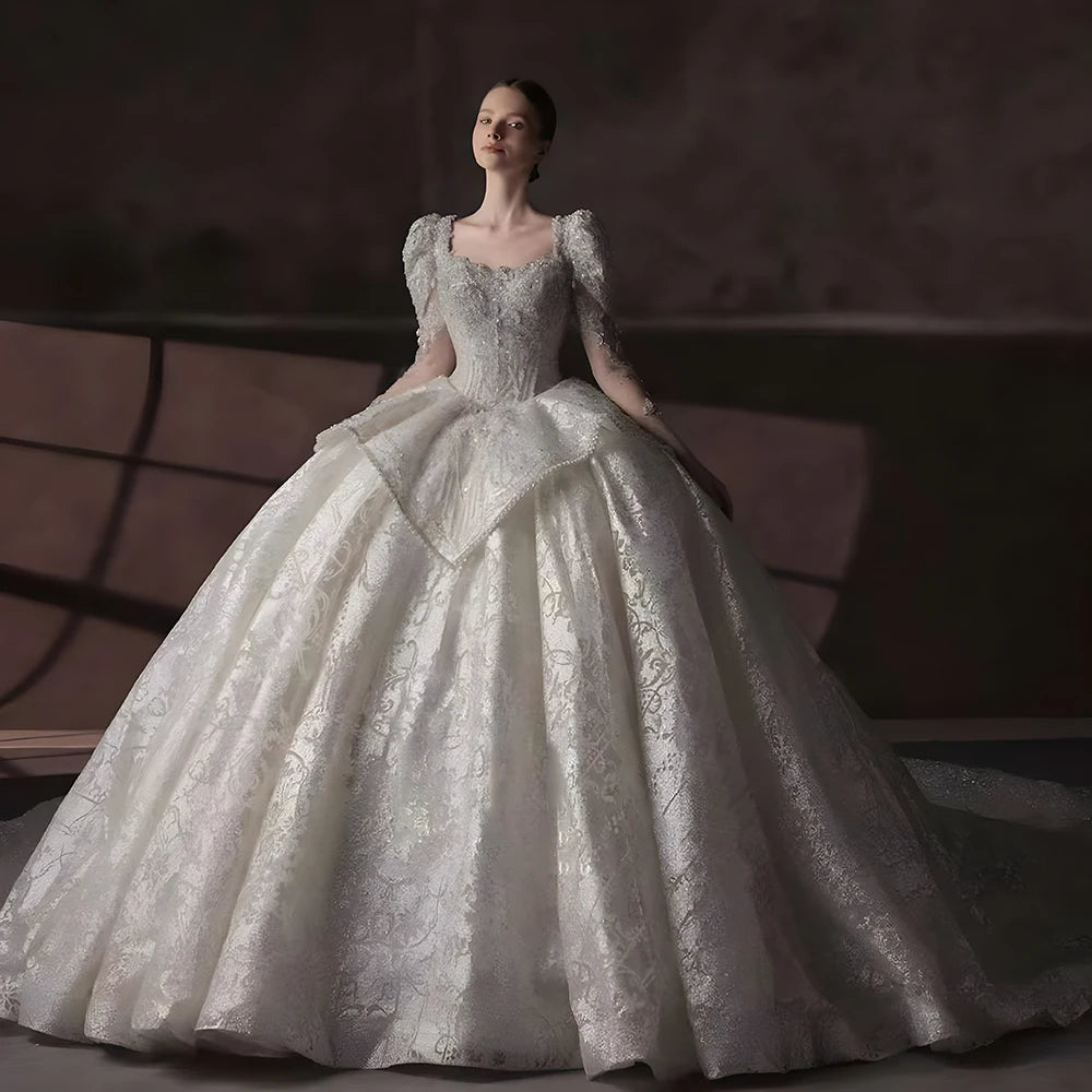 Elegant Square Neck Backless Ball Gown Wedding Dress for Brides - Perfect for Church Ceremonies, Red Carpet Events & Luxury Weddings