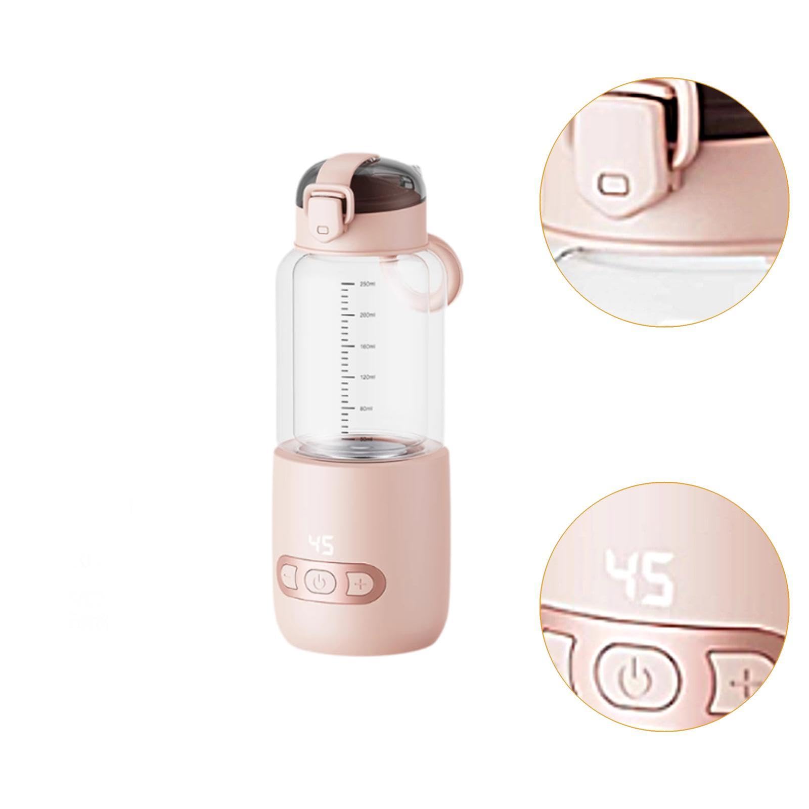 Portable USB Rechargeable Baby Bottle Warmer - 250ml Fast Heating Glass Milk Warmer for Travel, Camping & Car Use - Pink (Ideal for On-the-Go Parents & Outdoor Adventures)