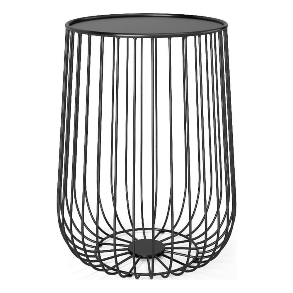 Modern Metal Cage Round Side Table - Black Glanville Design for Living Room, Bedroom & Office - Stylish End Table with Flats & Castles Aesthetic