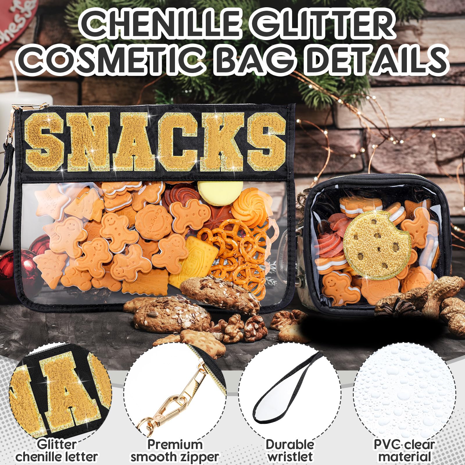 Hillban 2 Pack Clear Travel Snack Bags with Handles & Zipper - Waterproof Portable Storage Pouches for Snacks, Cosmetics & Toiletries - Perfect for Travel, Parties, Teens & Everyday Organization