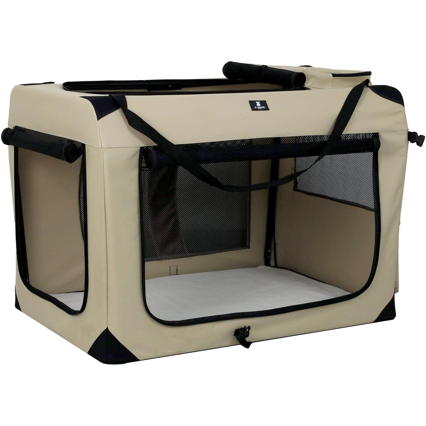 X-ZONE PET 3-Door Collapsible Dog Crate Kennel - Portable Soft-Sided Pet Carrier for Small to Medium Dogs (36-Inch, Rice White) - Ideal for Travel, Camping & Indoor/Outdoor Use