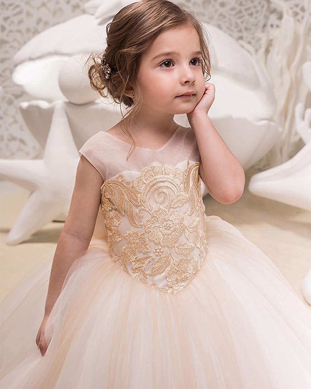 ABAO SISTER Elegant Flower Girl Dress for Wedding - Kids Sleeveless Lace Pageant Ball Gowns - Perfect for Weddings, Baptisms & Special Occasions