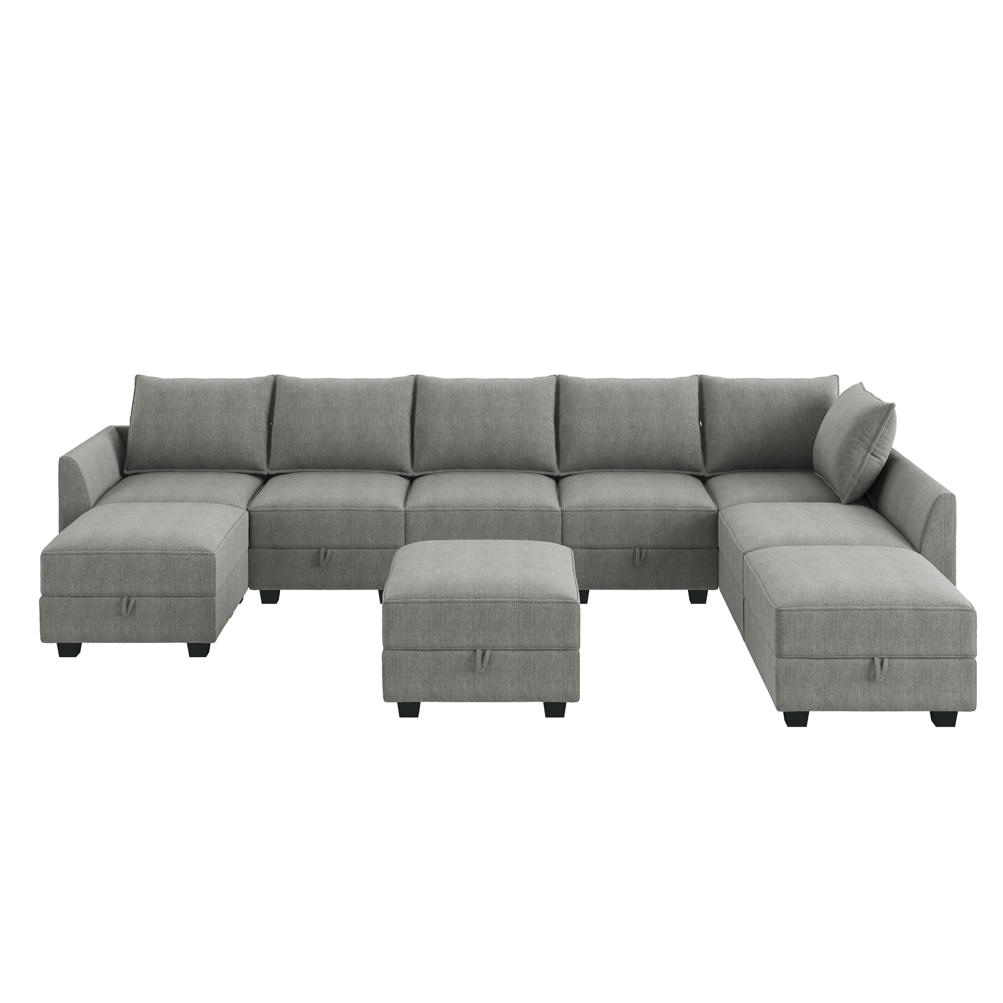 Modular Sectional Sofa with Storage & Ottomans - Oversized U-Shaped Reversible Couch for Living Room, Grey | Perfect for Large Spaces, Family Gatherings & Home Theater