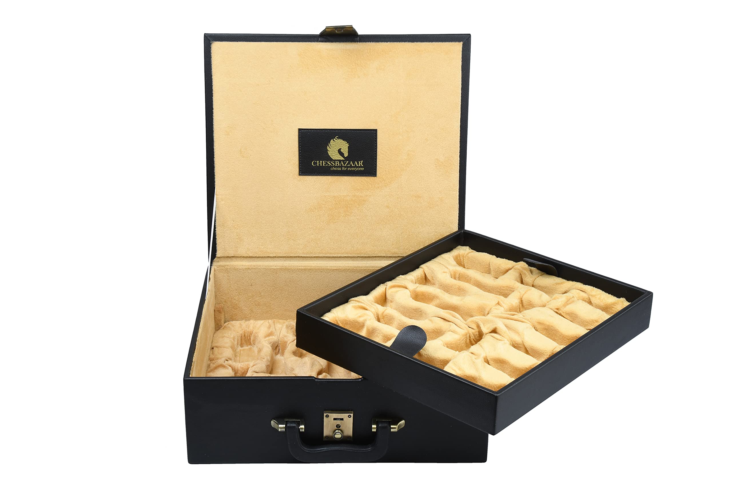 Premium Wooden Chess Set Storage Box with Double Tray & Fixed Slots - Fits 4