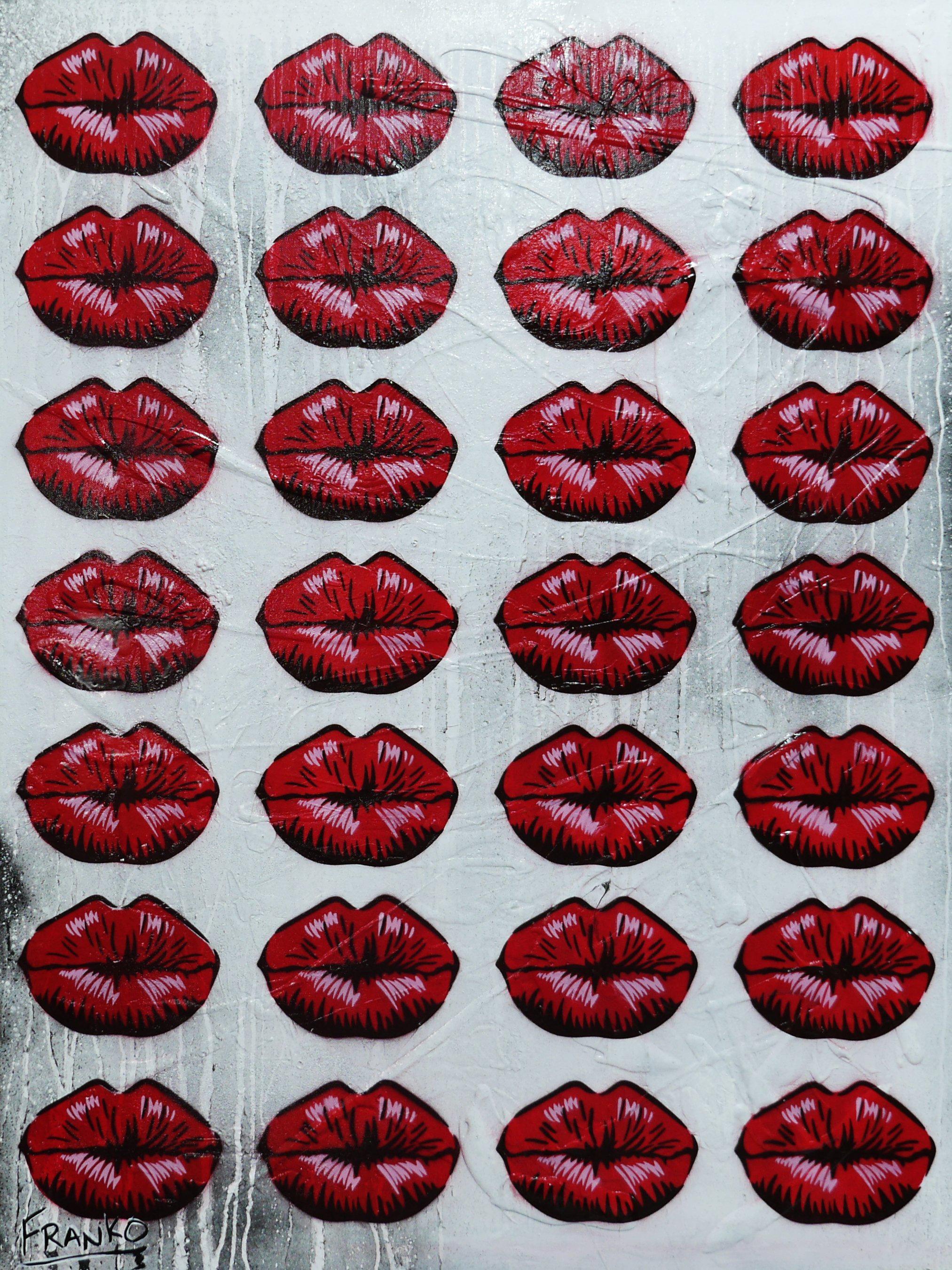 75cm x 100cm Lips Kiss Textured Urban Pop Art Canvas Painting - Modern Home Decor for Living Room, Bedroom & Office Wall Art