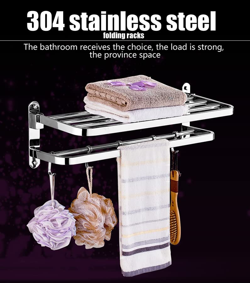 GLOXY 24 Inch Stainless Steel Chrome Mirror Finish Folding Towel Rack - Bathroom Towel Hanger & Stand with Rustproof Design | Perfect for Small Bathrooms, Laundry Rooms & Spa Areas