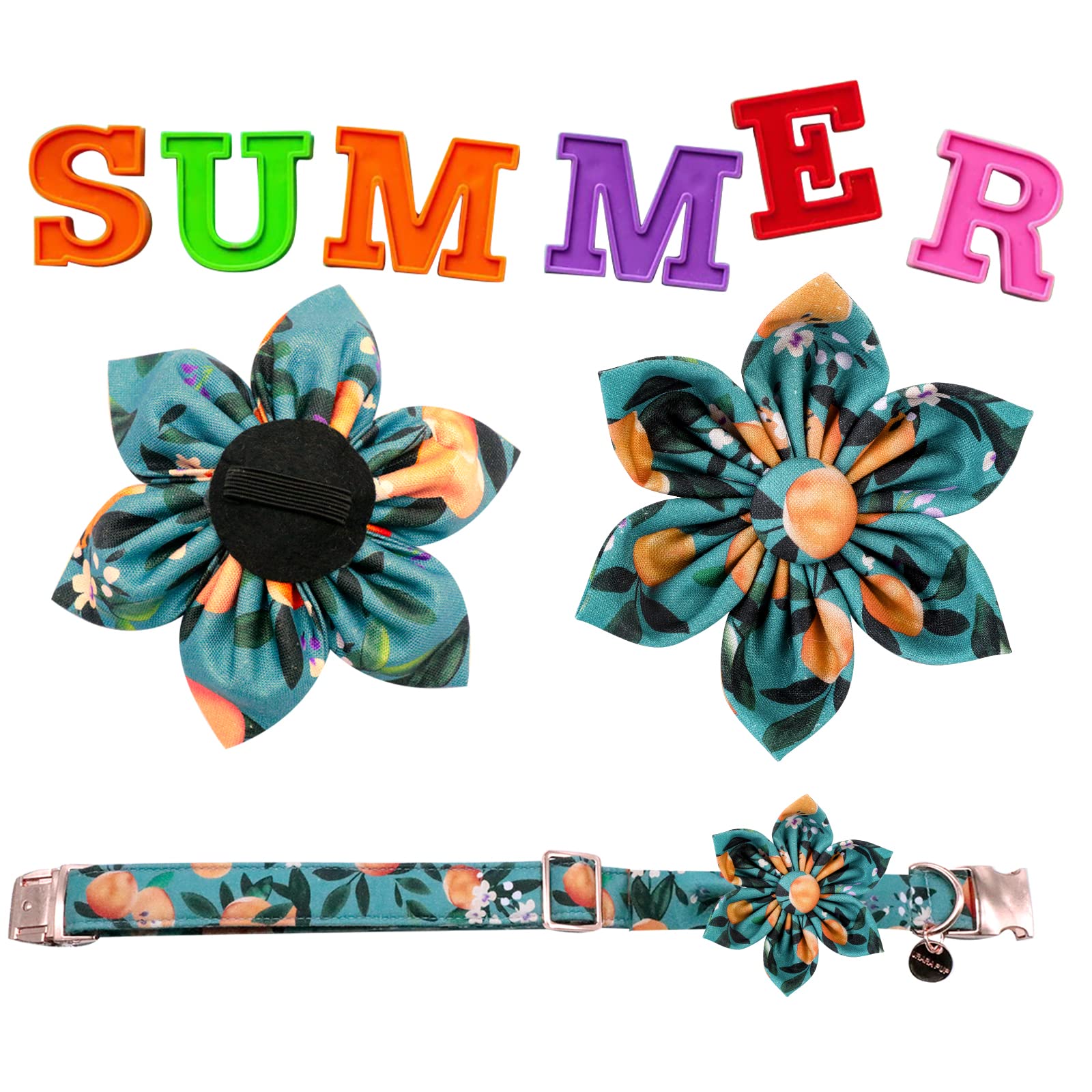 Flower Dog Collar for Large Dogs - Durable Cotton Pet Collar with Metal Buckle, Comfortable & Adjustable Summer Dog Accessory for Female Dogs - Perfect for Outdoor Walks, Pet Photos & Special Occasions