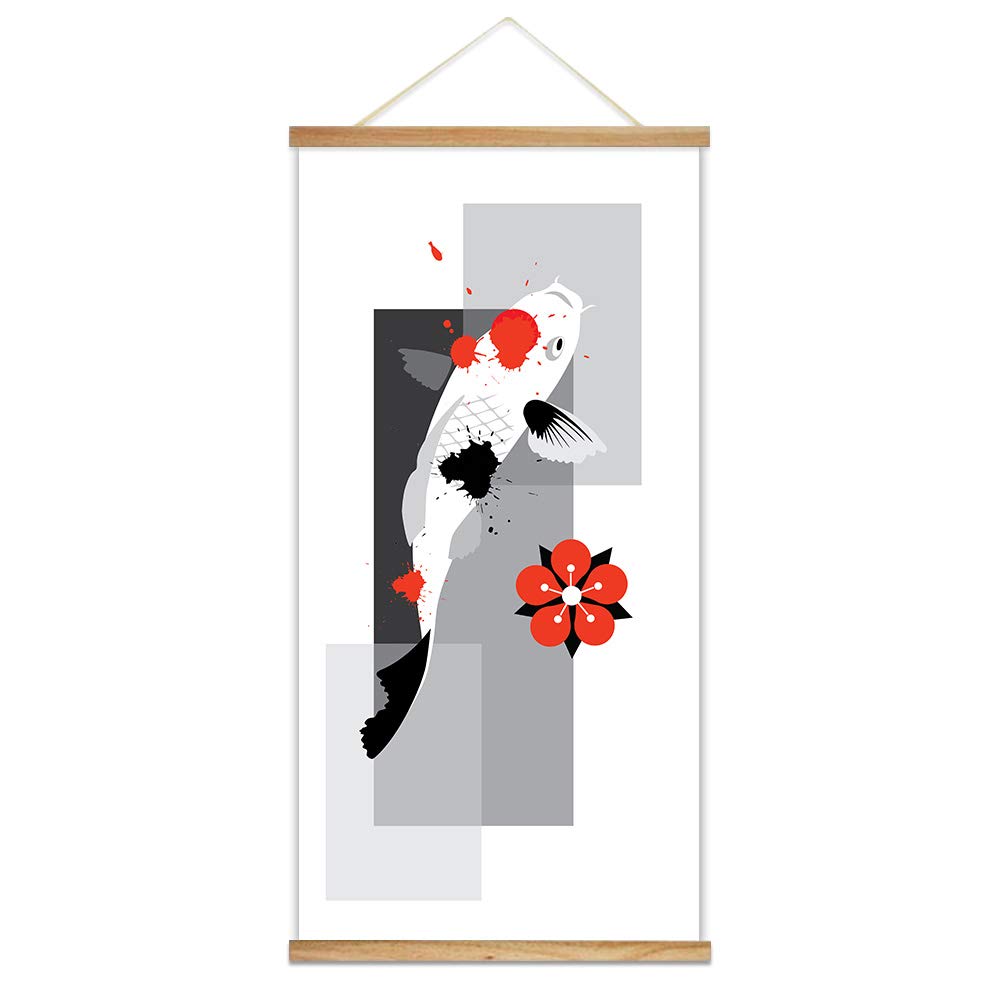 Wall26 Abstract Pet Fish Theme Wood Framed Hanging Poster Print - 18x36 Inches Ready to Hang Wall Art for Living Room, Bedroom & Office Decor