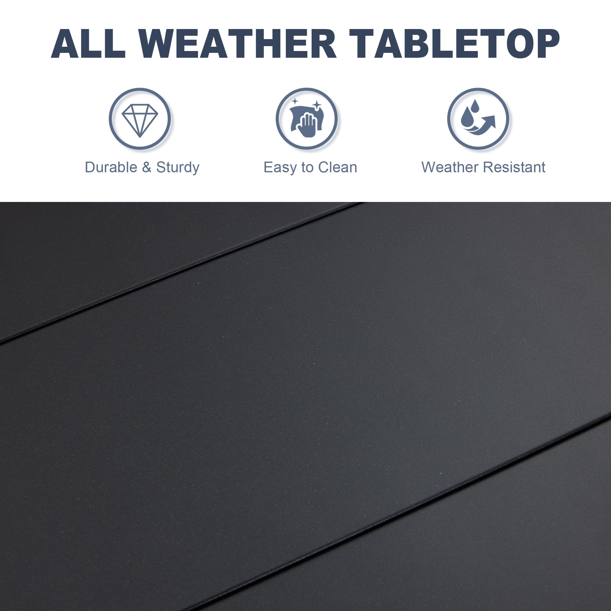 VICLLAX 4-Person Square Metal Patio Dining Table with Umbrella Hole & Storage Shelf - Outdoor Garden, Lawn, Balcony, Deck Furniture (Black) - Perfect for Backyard BBQs, Poolside Dining, and Outdoor Entertaining