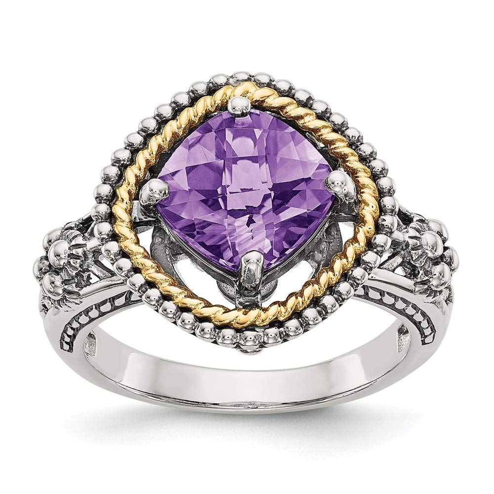 14K Gold & 925 Sterling Silver Amethyst Ring for Women - 2.10 Carat Prong Set Gemstone Jewelry Gift (Sizes 6,7,8) - Perfect for Valentine's Day, Anniversary & Special Occasions