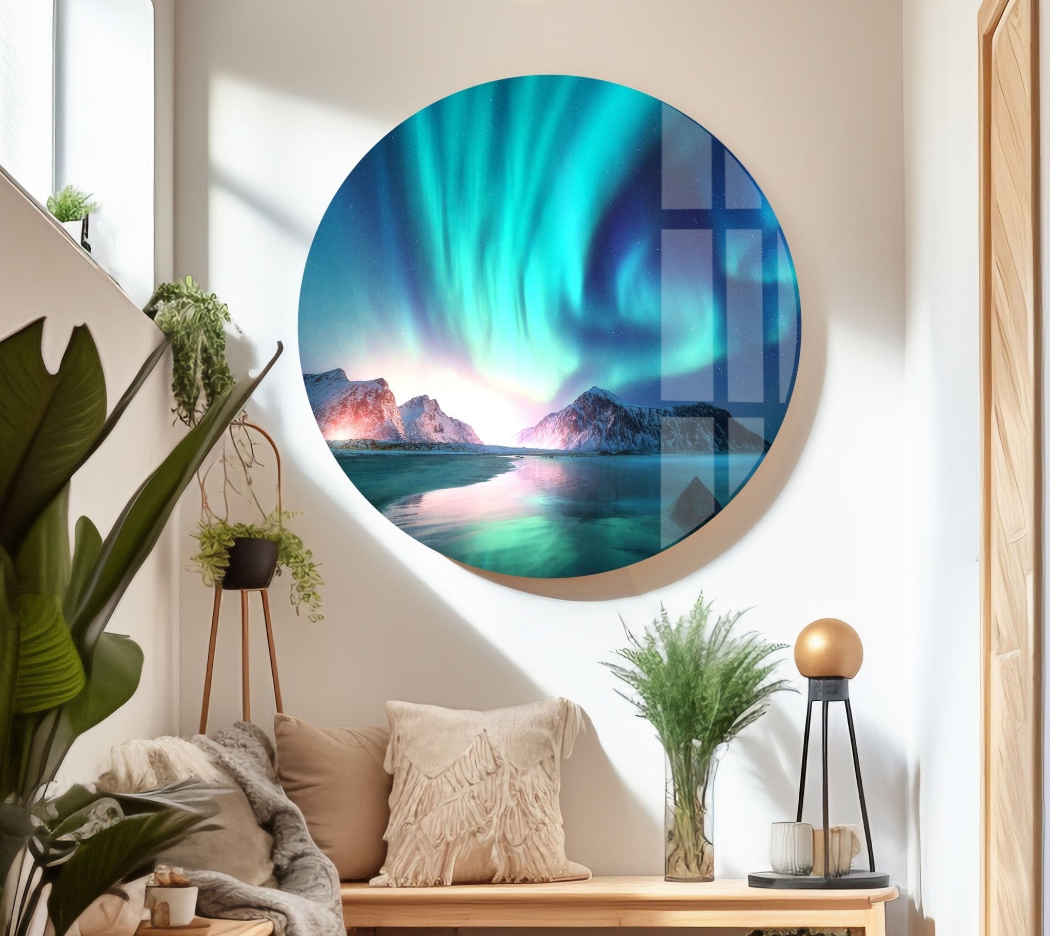 Aurora Northern Blue Glass Wall Art - Handmade Modern Home Decor for Living Room, Bedroom & Office - Stunning Blue Glass Mural for Unique Interior Design
