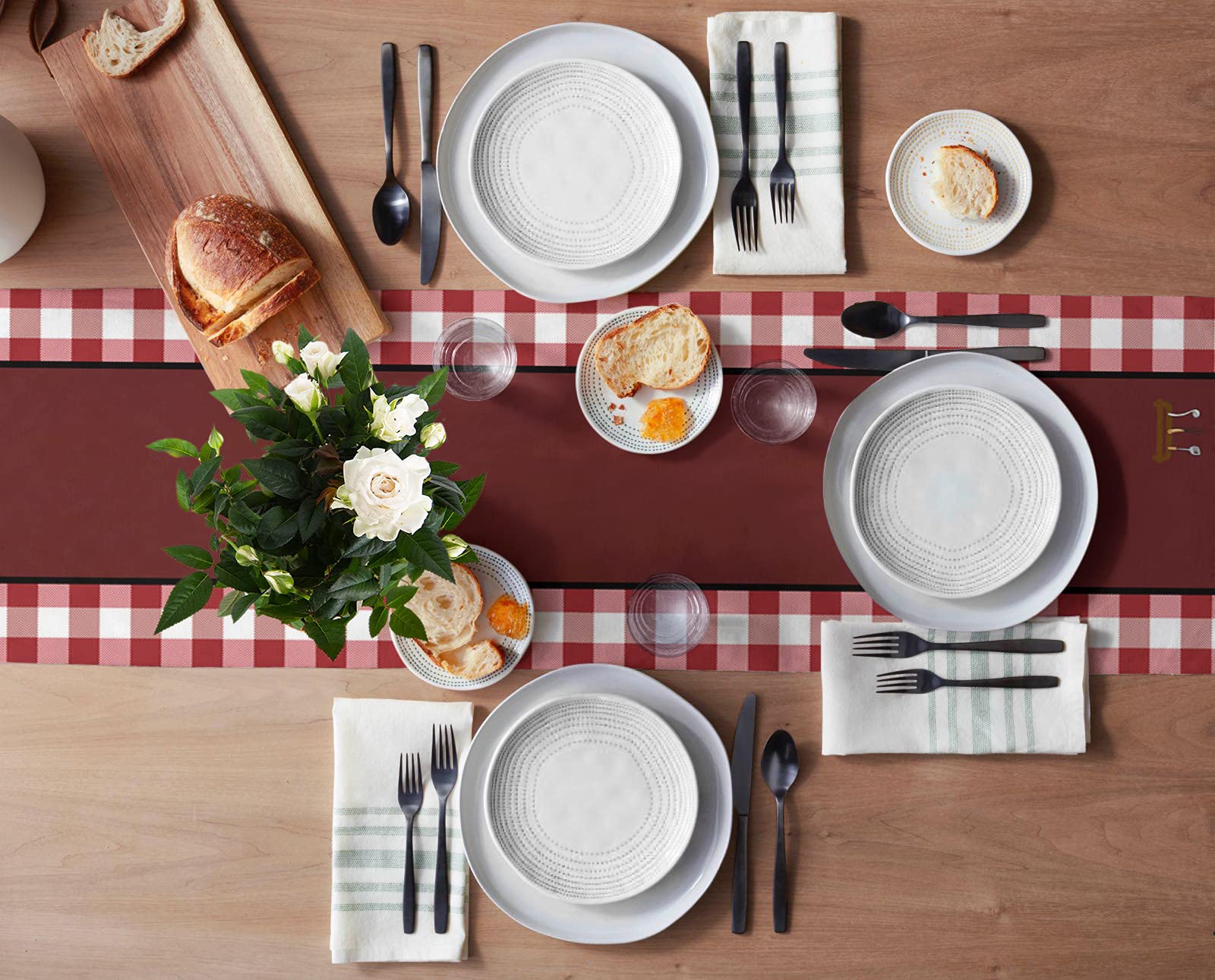 120 Inch Long Cotton Linen Buffalo Plaid Checked Table Runner - Red Burlap Kitchen Decor for Dining, Coffee, Party & Wedding Tables | Rustic Farmhouse Style Table Accessory for Holiday Gatherings and Home Decor