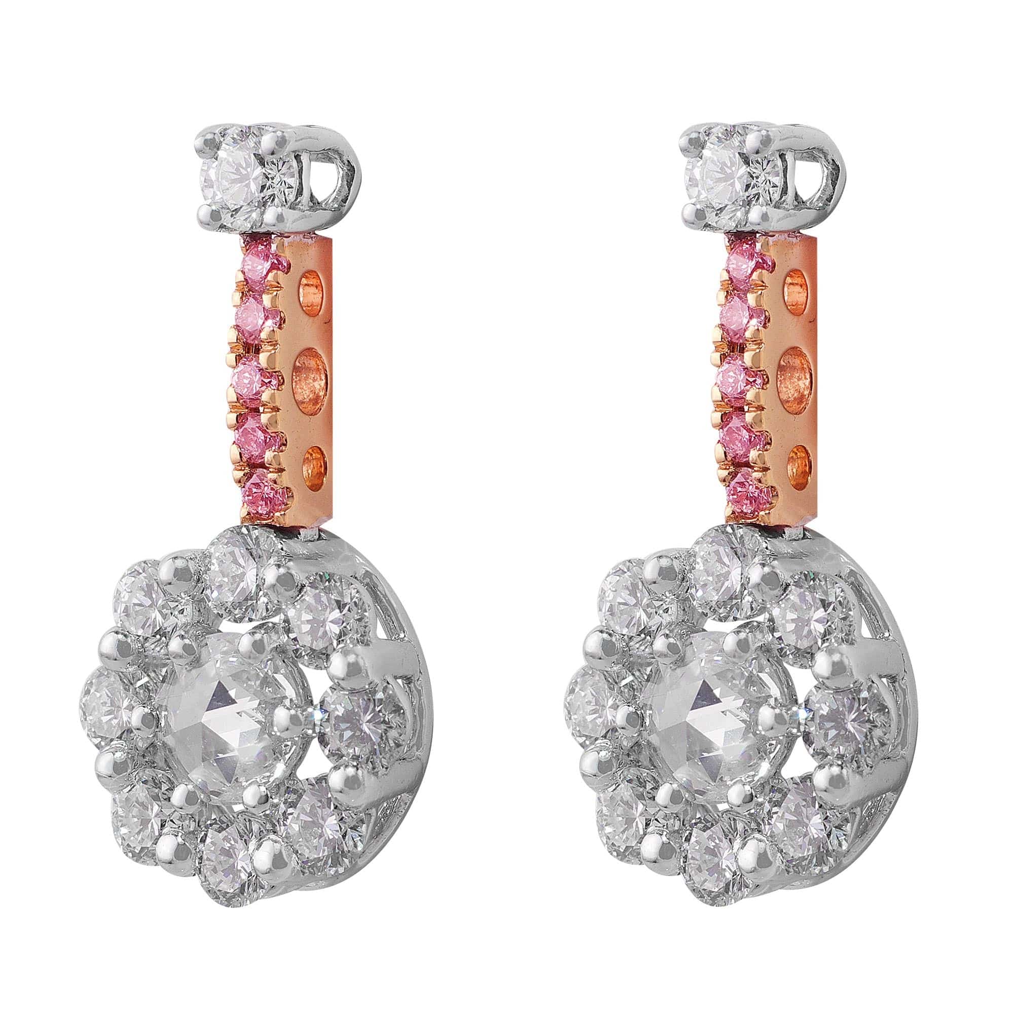 18K White Rose Gold Rose Cut Diamond Drop Earrings for Women – Elegant Dangling Earrings for Weddings, Parties & Special Occasions