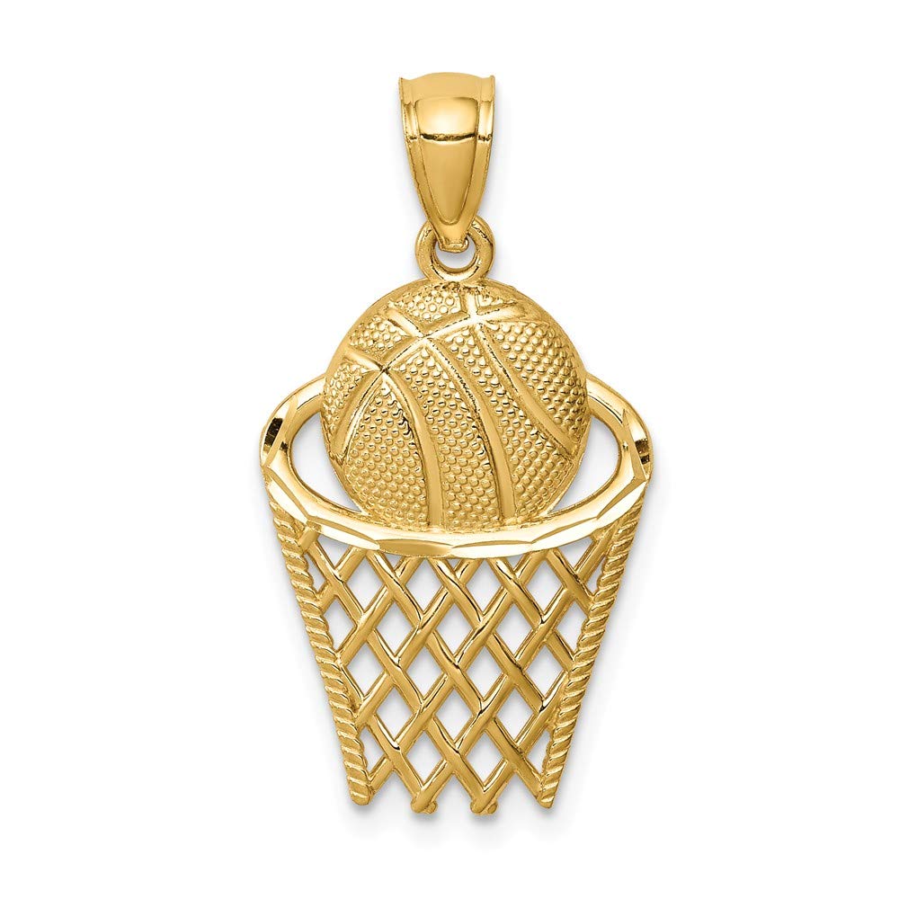 14K Solid Yellow Gold Men's Basketball Hoop Pendant Charm Necklace - Perfect Gift for Basketball Lovers & Sports Enthusiasts