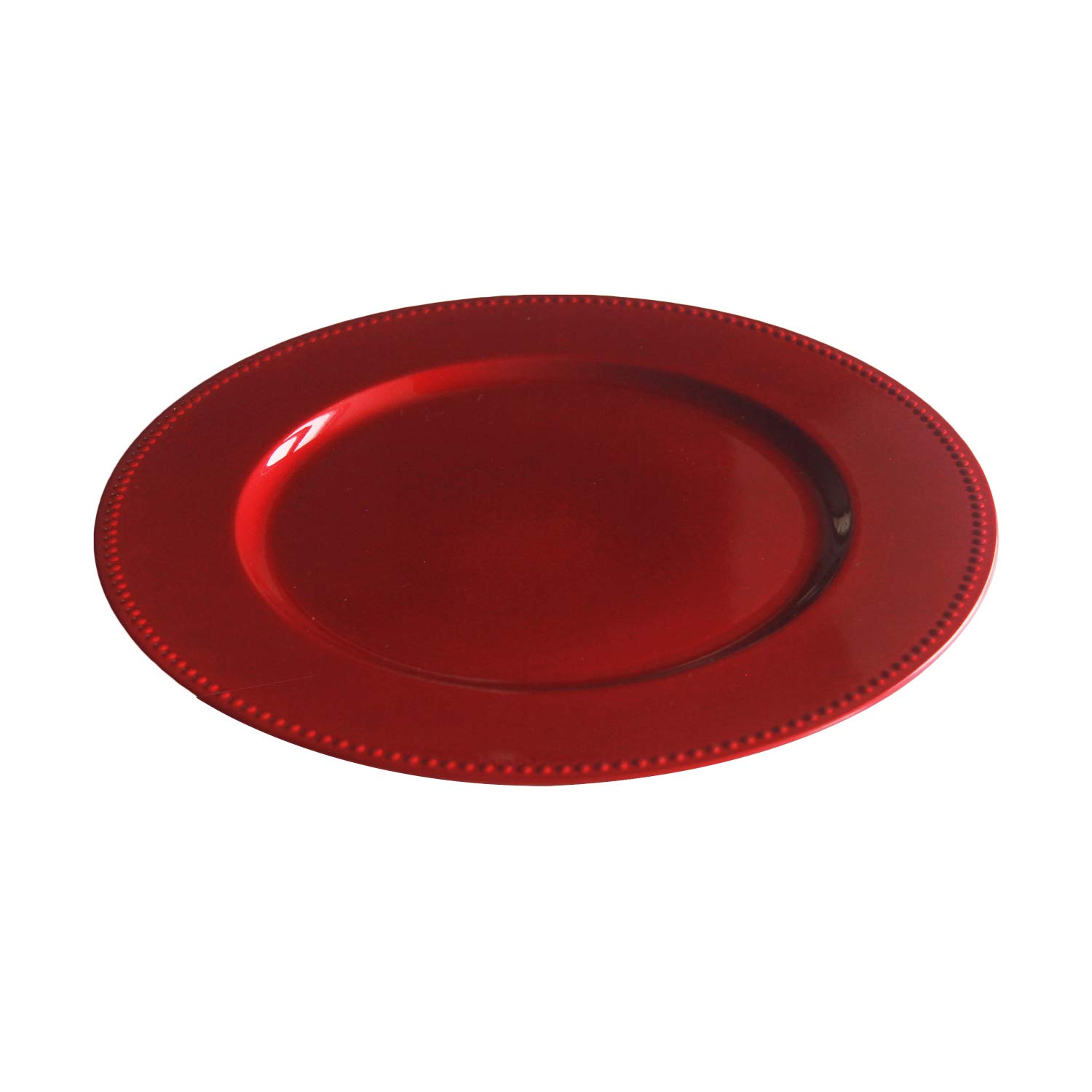 WELMATCH 12-Pack Red Plastic Beaded Charger Plates - 13 Inch Round Decorative Dinner Plates for Wedding, Party, Holiday & Special Events (Set of 12, Elegant Red) - Perfect for Table Settings, Buffets, and Formal Dining Decorations