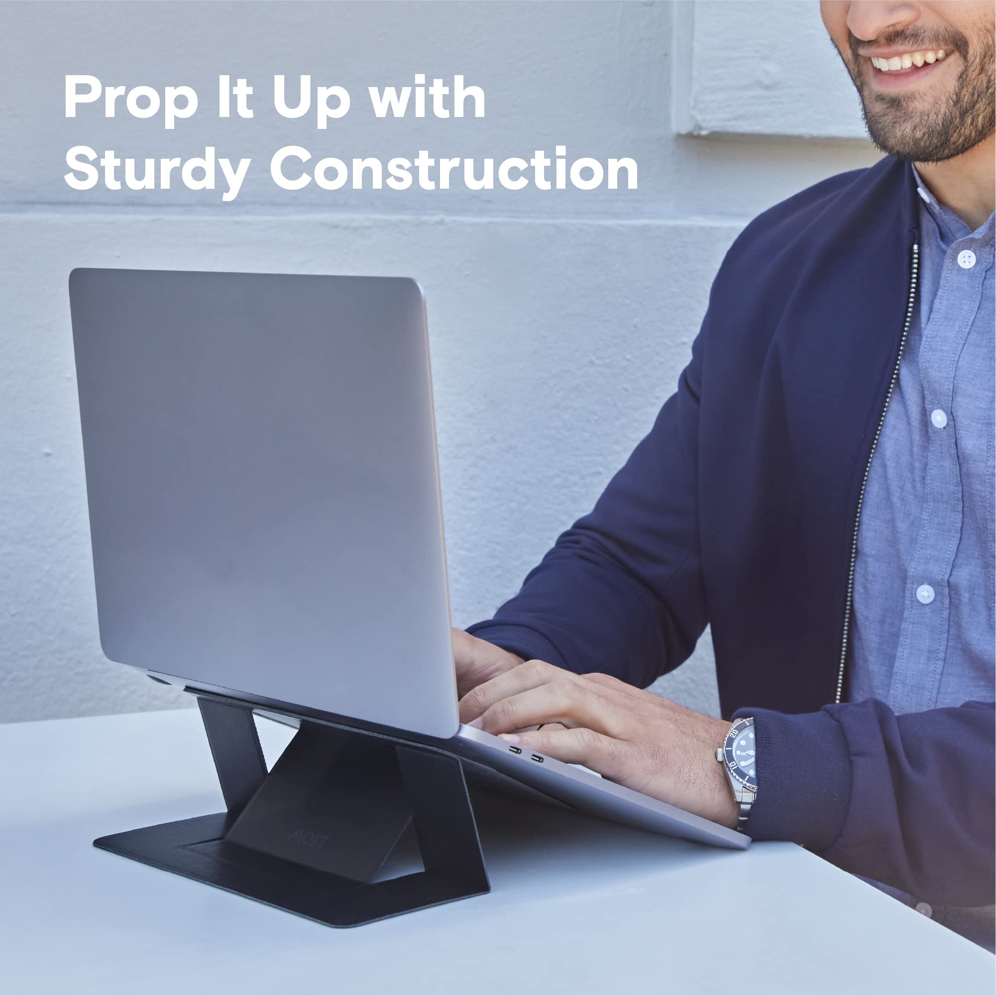 MOFT Laptop Stand for Desk - Foldable & Portable Adhesive Computer Stand with 2 Adjustable Viewing Angles | Compatible with MacBook Air/Pro 11-16 Inch | Perfect for Home Office, Travel & Coffee Shop Work (Black)