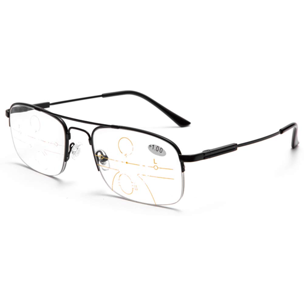 Men's Half Rim Photochromic Reading Glasses - Progressive Multifocal Lenses with Lightweight Memory Titanium Frame - Perfect for Indoor/Outdoor Reading, Driving & Computer Work