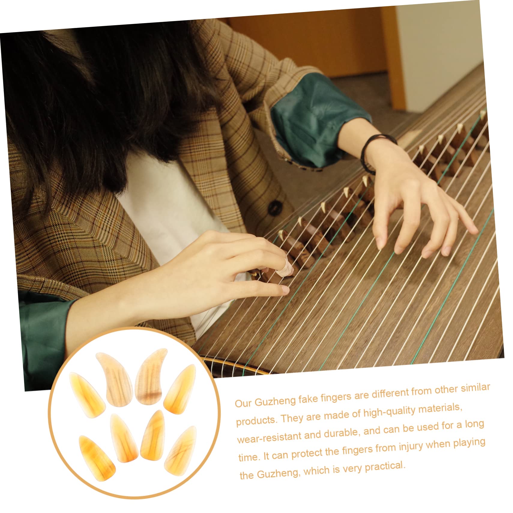 8pcs Guzheng Nails for Adults & Kids - Professional Finger Protectors for Guzheng, Guitar & Musical Instruments (Yellow) - Perfect for Practice, Performances & Music Lessons