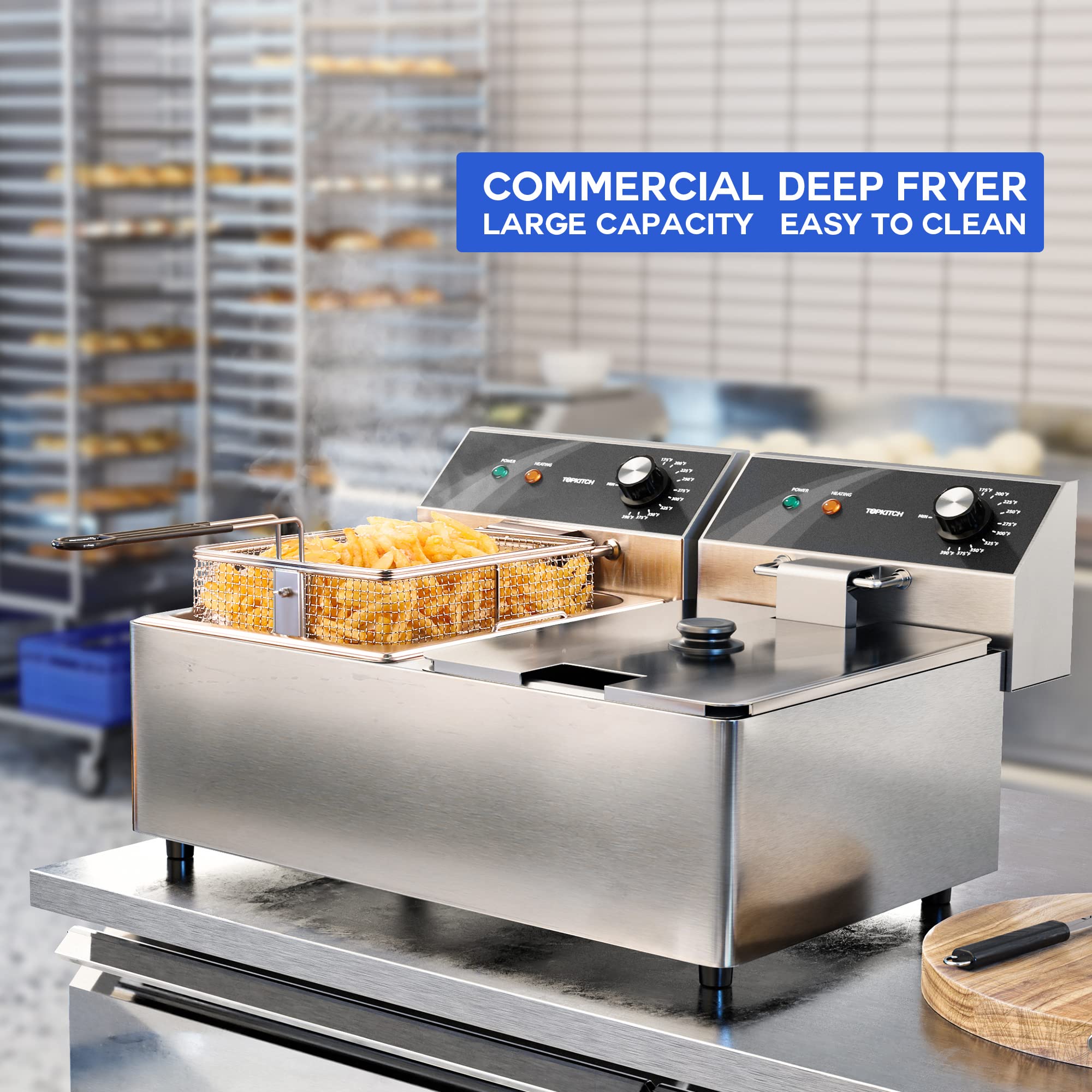 Commercial Stainless Steel Dual Tank Electric Deep Fryer - 10L x 2 (21.2QT) Capacity with 2 Baskets - 3600W 120V Countertop Deep Fryer for Restaurants, Fast Food Shops & Home Kitchen - Perfect for Frying Chicken, Fish, French Fries & Donuts