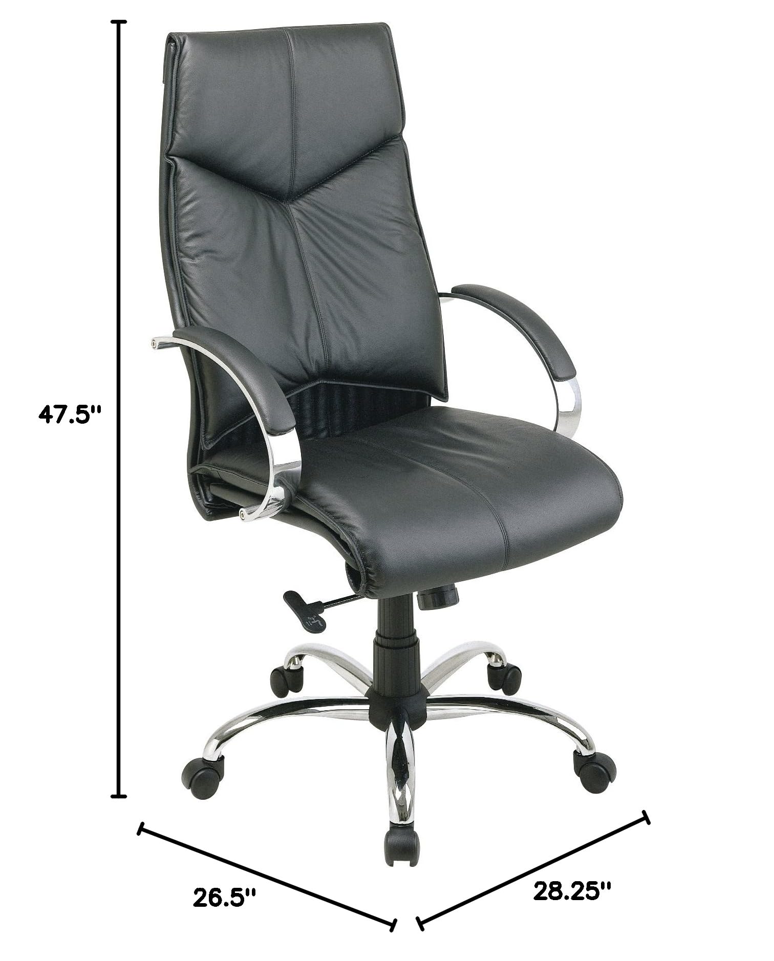 Office Star 8200 Series Deluxe High Back Executive Leather Office Chair with Chrome Base & Padded Loop Arms - Black | Ergonomic Desk Chair for Home Office, Conference Room & Executive Suites