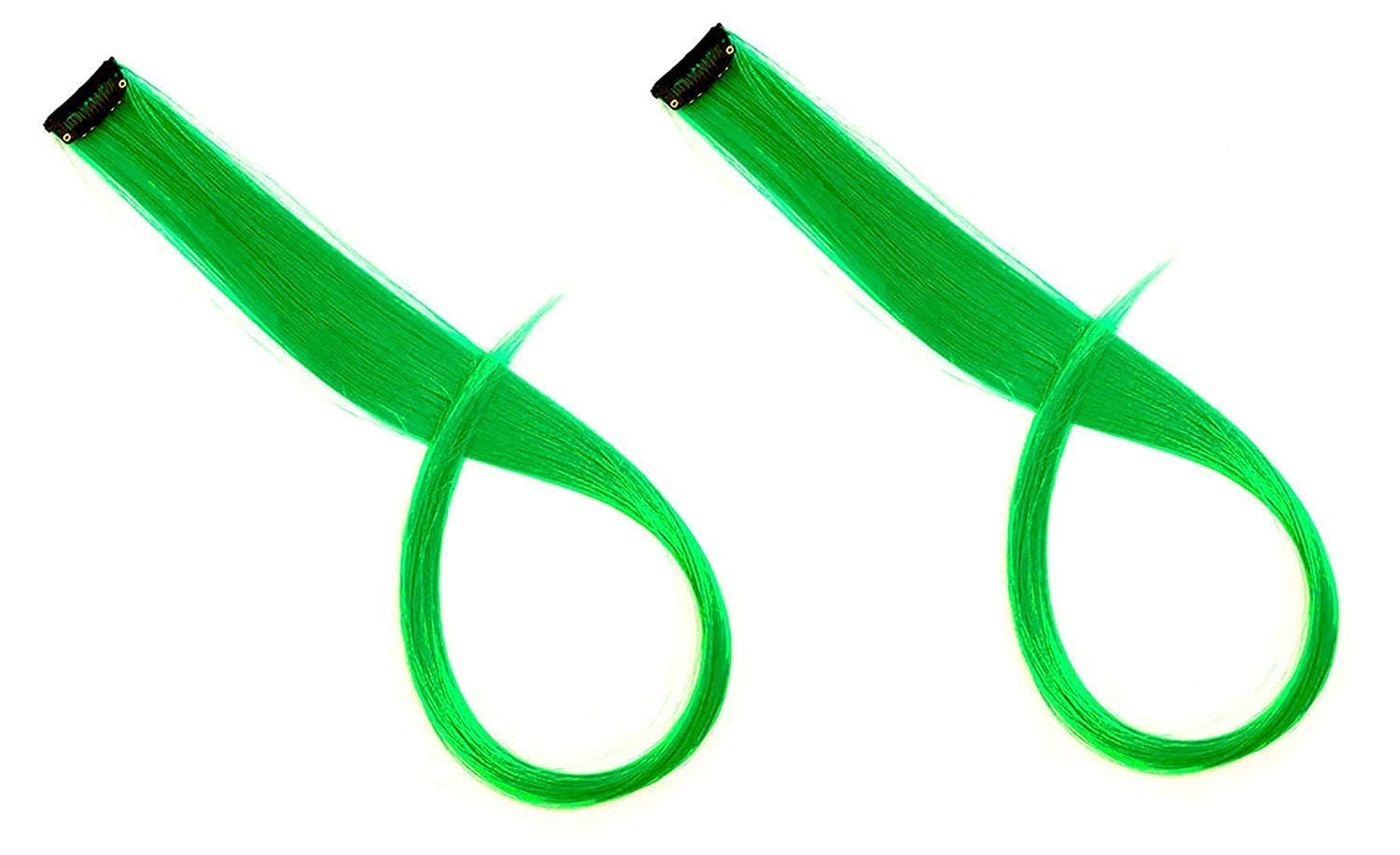 Vibrant Dark Green Hair Streak Extensions for Women & Girls - Clip-in Colored Hair Highlights (Set of 2) | Perfect for Parties, Cosplay & Everyday Styling