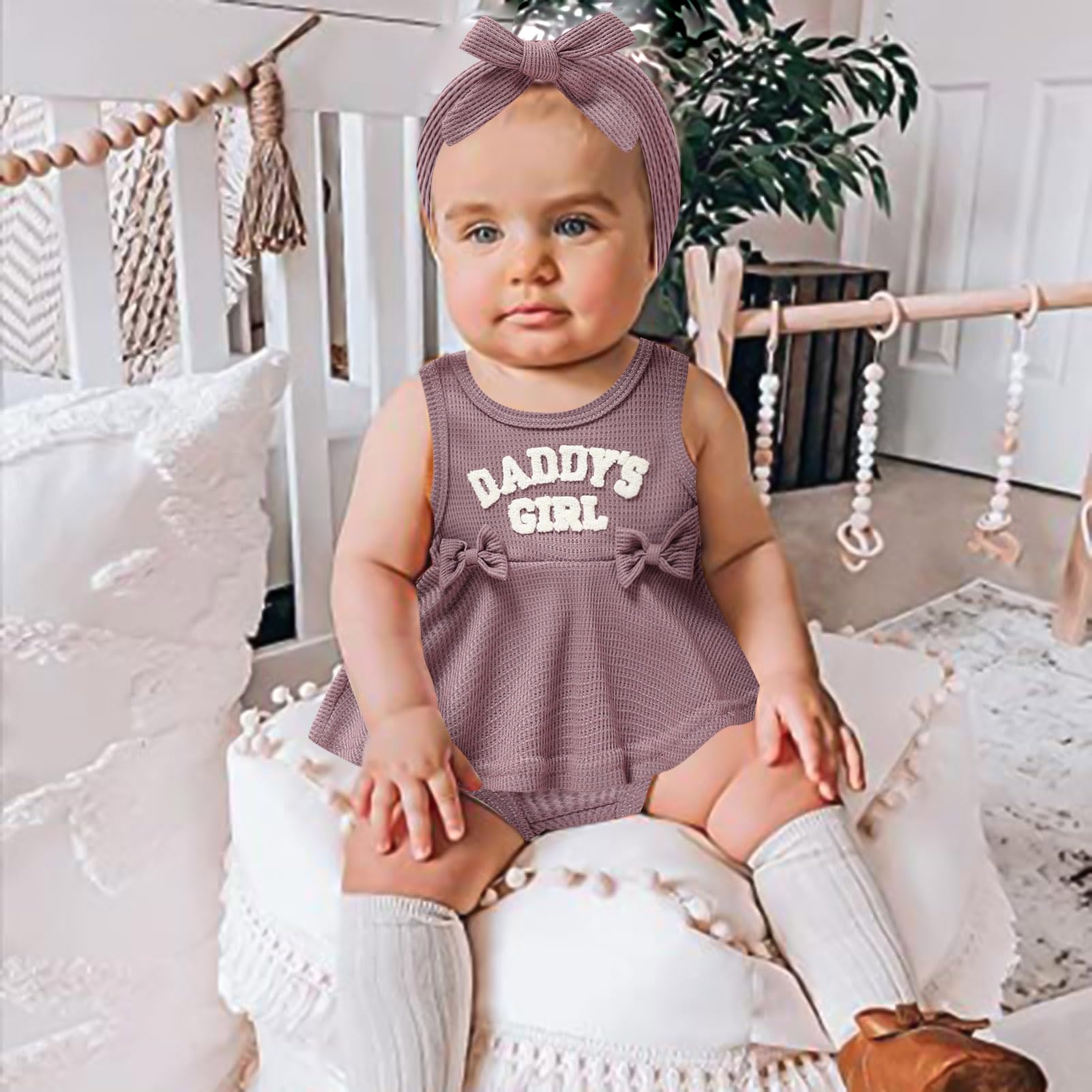 Viworld Baby Girl Clothes 0-18 Months - Soft Knitted Sleeveless Top Set with 'Daddy's Girl' Print | Cute Newborn & Infant Outfits for Photos, Parties & Everyday Wear