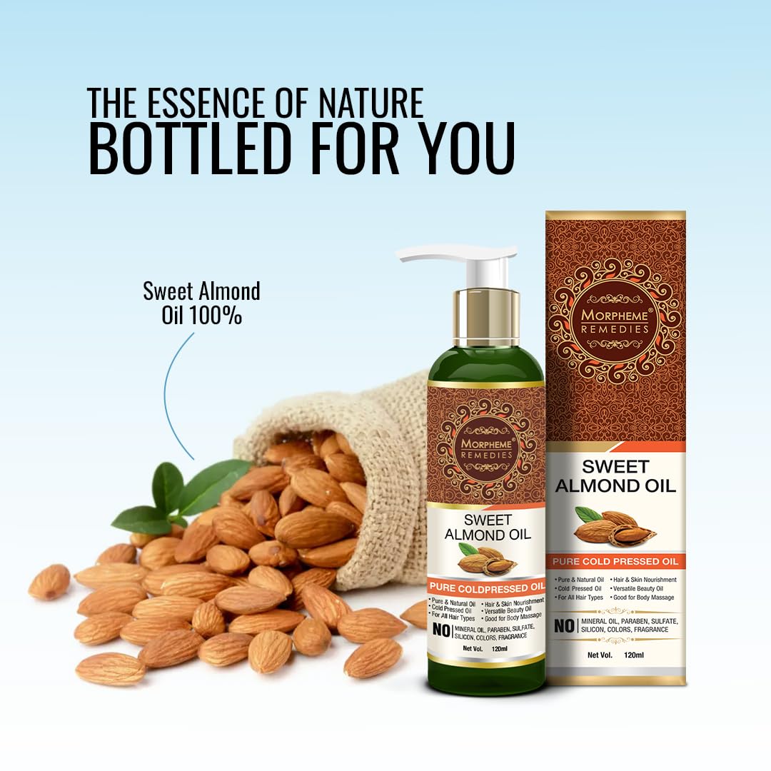 Pure Cold-Pressed Sweet Almond Oil for Hair & Skin Care - 120ml | Natural Moisturizer for Dry Skin, Hair Growth & Massage | Vegan & Chemical-Free
