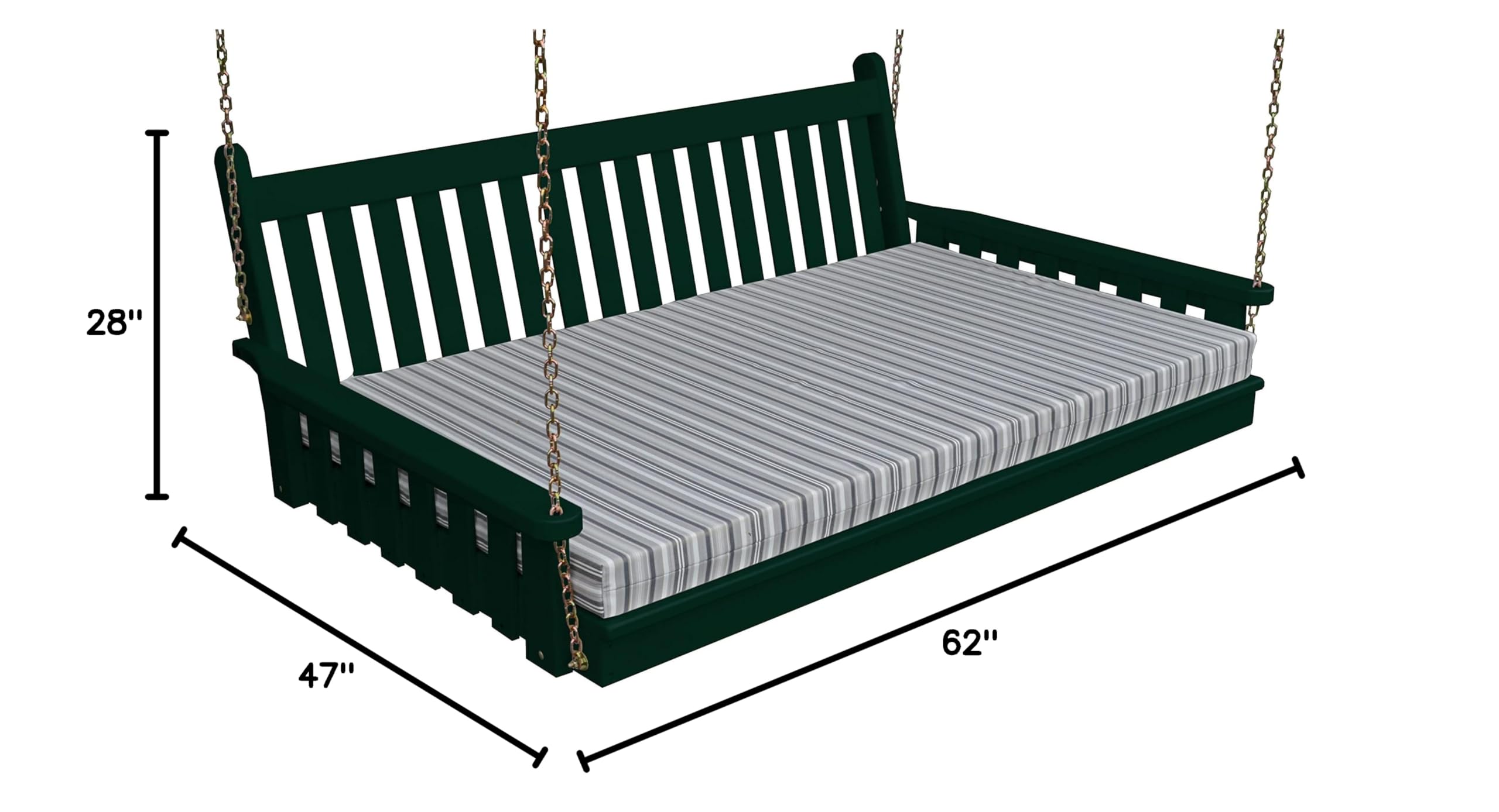 5' Traditional English Swing Bed in Dark Green - Solid Pine Wood Outdoor Porch Swing - Perfect for Patio, Garden, and Backyard Relaxation