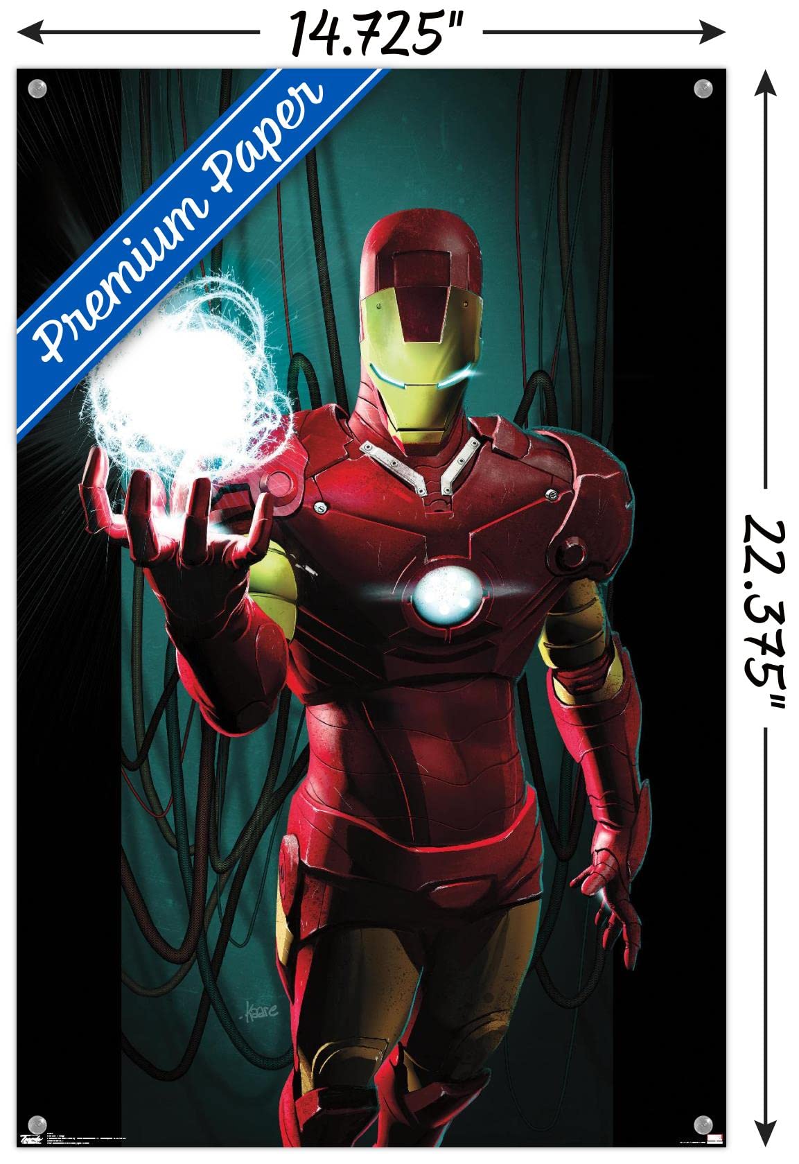 Marvel Comics Iron Man Energy Wall Poster - 14.72 x 22.37 Inches Premium Poster with Push Pins | Superhero Room Decor, Home Theater, Office Wall Art, Gift for Marvel Fans
