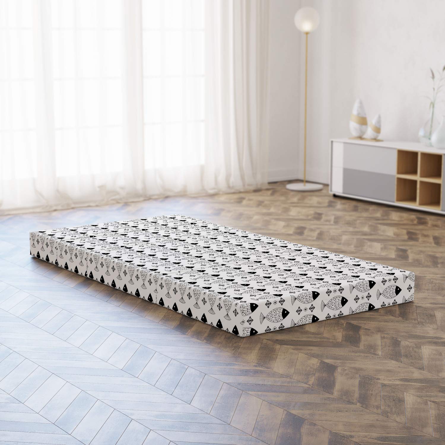 Ambesonne Black and White Foldable Mattress - Ocean Sea Life Design, 74.8