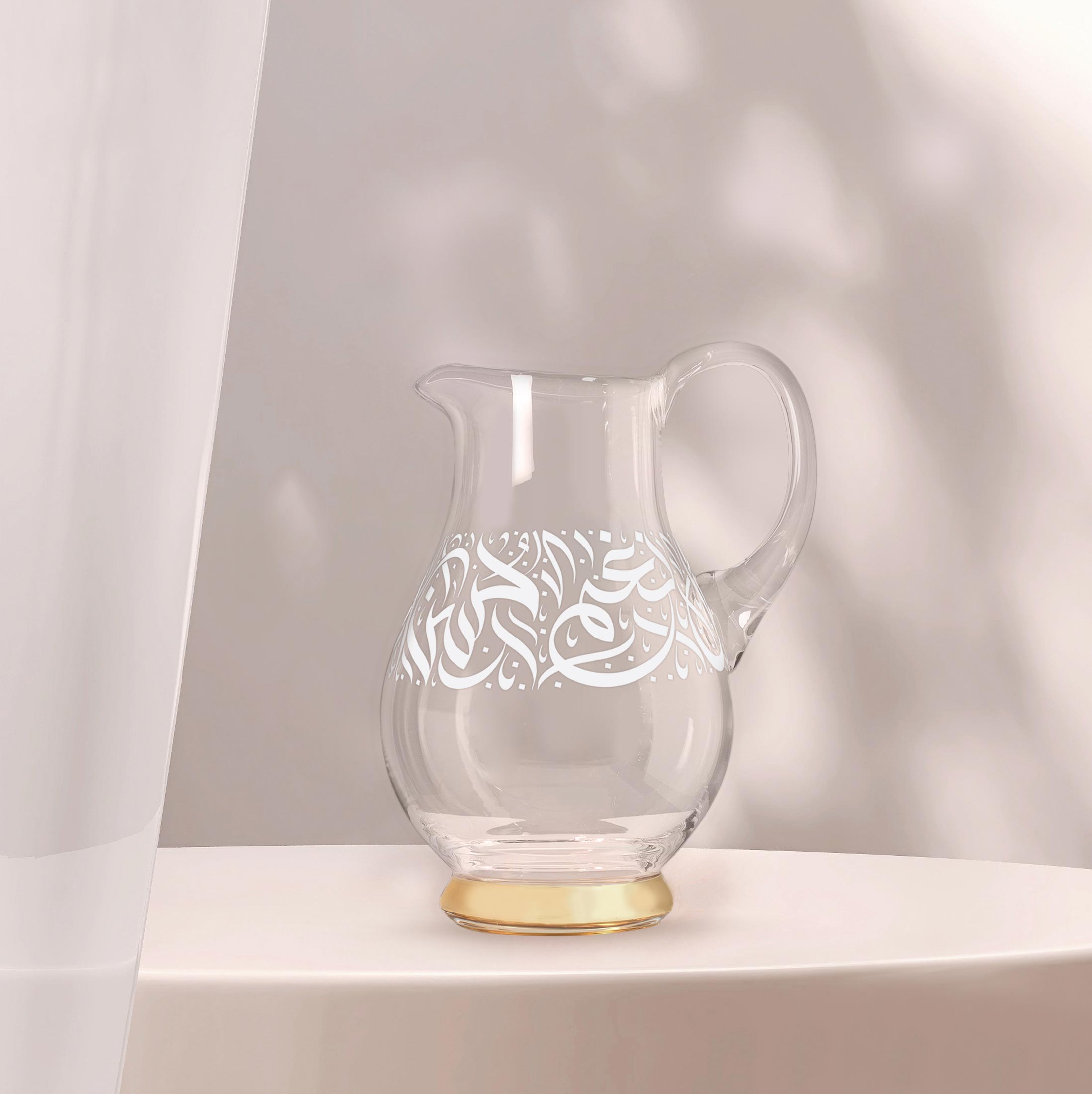 Dimlaj Nagham Crystal Jug - Elegant Gold & White Glass Pitcher for Water, Juice & Iced Tea - Perfect for Parties, Weddings & Home Decor