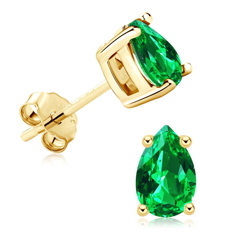 Vibrant Water Drop Emerald Stud Earrings – 14K Gold Plated Dangle Earrings for Women, Elegant Green Gemstone Jewelry Gift for Birthday, Anniversary | Perfect for Parties, Weddings & Special Occasions