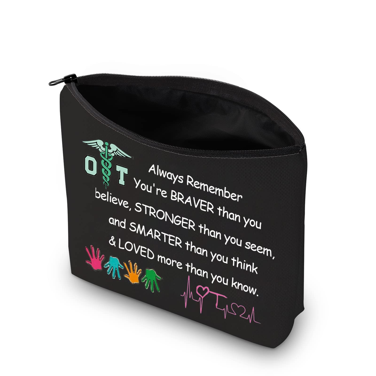 MBMSO OT Gifts - Black Medium Occupational Therapy Bag with Zipper | Therapist Cosmetic Pouch for Makeup & Medical Supplies | Perfect for OT Students, Practitioners & Healthcare Professionals