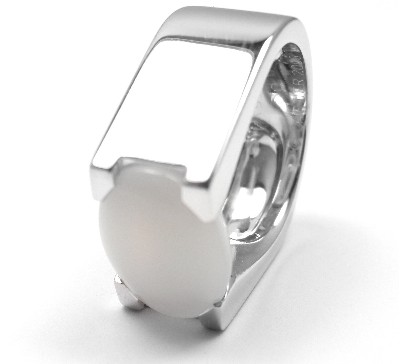 Authentic Cartier 18K White Gold Moonstone Ring - Size 50 (US 5.25) - Luxury Jewelry for Weddings, Anniversaries & Special Occasions