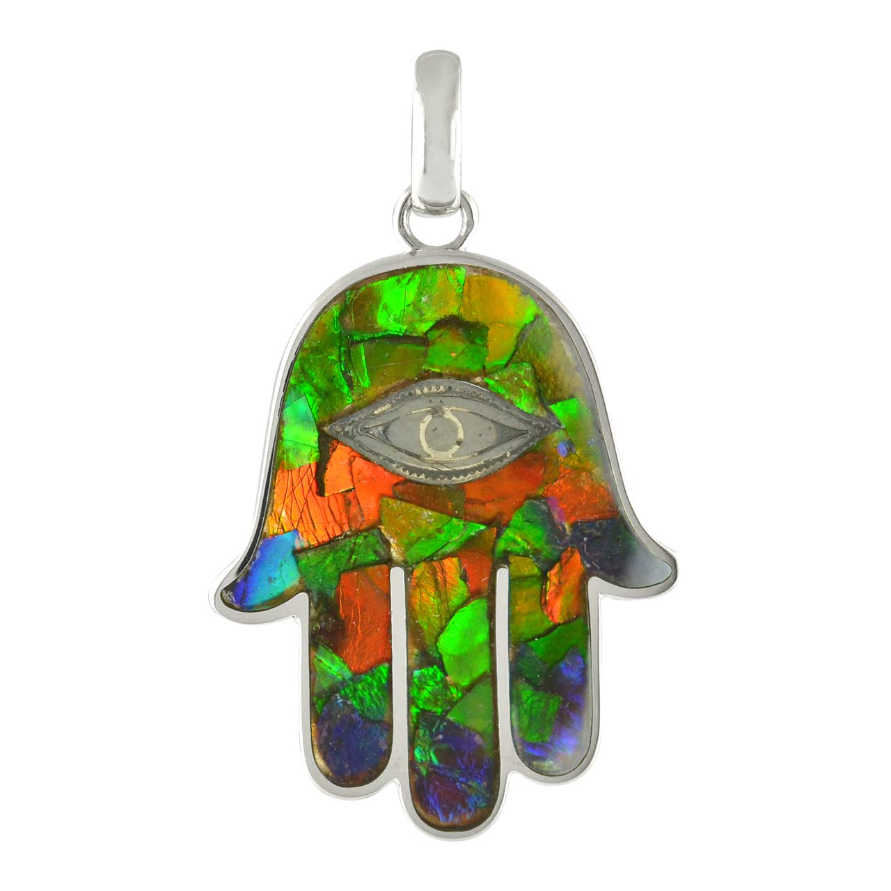 Starborn Ammolite Hamsa Hand Pendant Necklace in Sterling Silver 925 - Protection Jewelry for Women, Gift for Her, Spiritual & Healing Jewelry for Everyday Wear