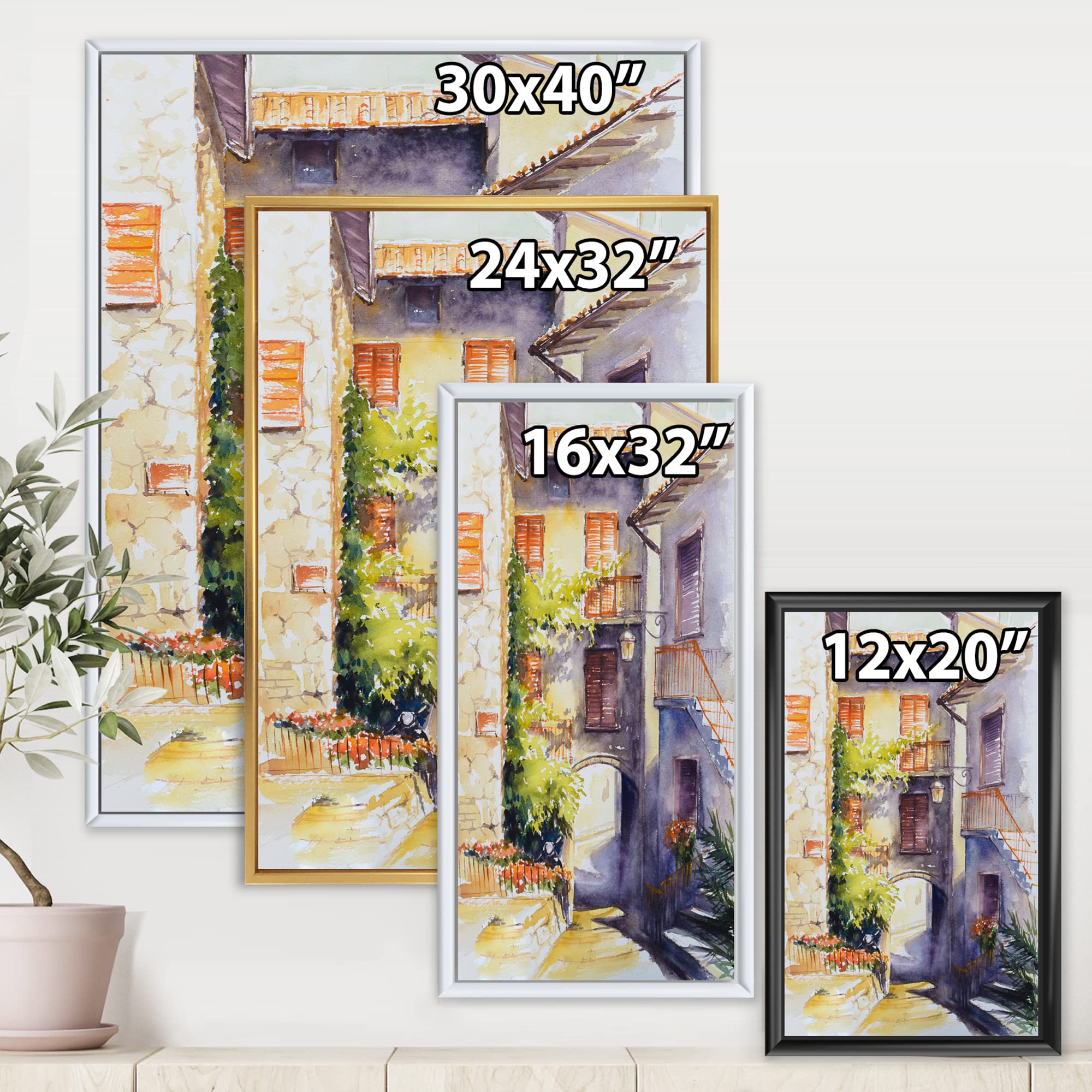 Rustic Italian Village Framed Canvas Wall Art - Countryside Landscape Print for Home & Office Decor | Perfect for Living Room, Bedroom, or Office Wall Decor