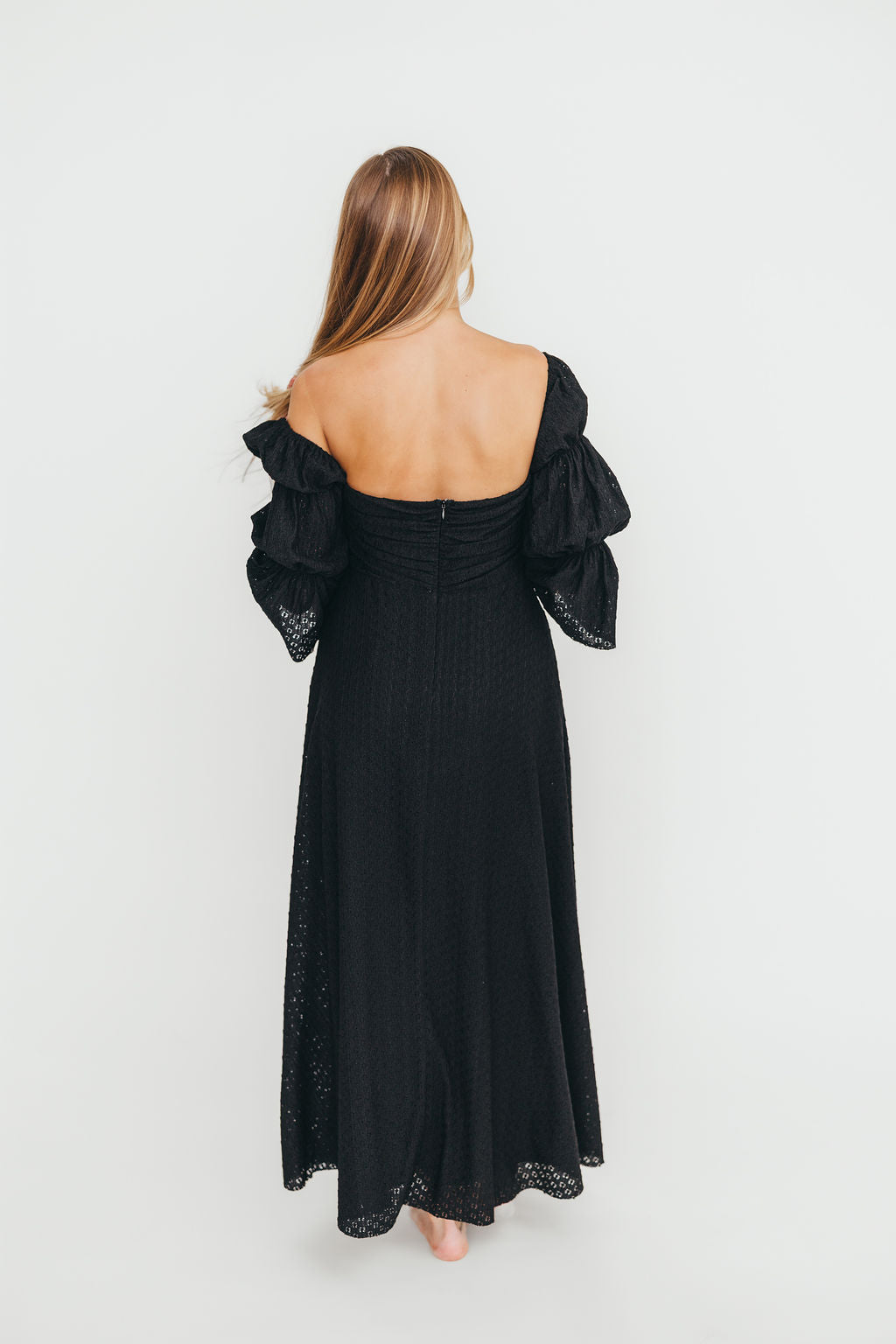 Corrine Tiered Sleeve Maxi Dress with Pockets - Black Maternity Bump Friendly Dress for Pregnancy, Nursing & Special Occasions