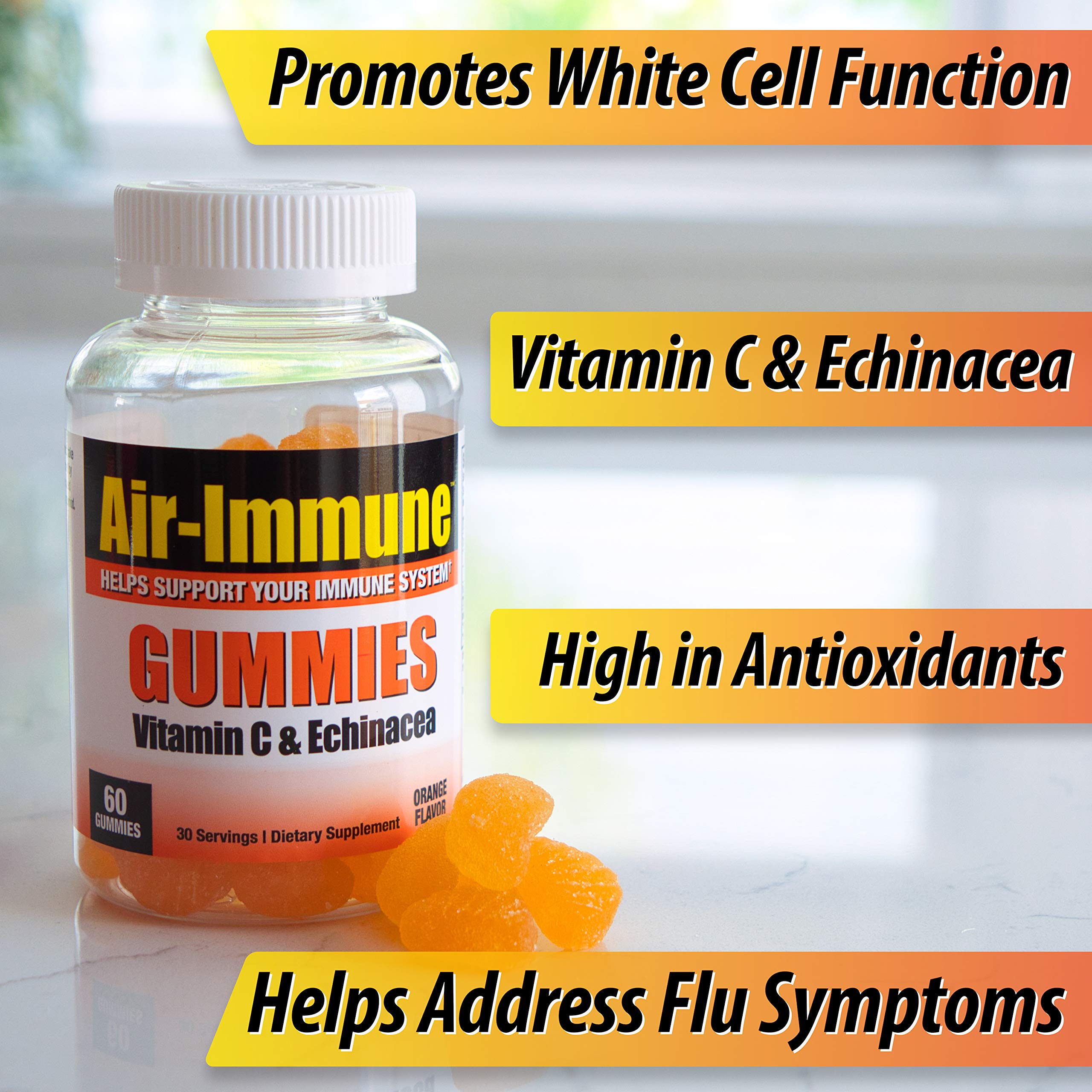 Vitamin C & Echinacea Gummies for Immune Support - Powerful Antioxidant Supplement with 60 Gummies (30 Servings) - Boost Immunity During Cold Season & Travel