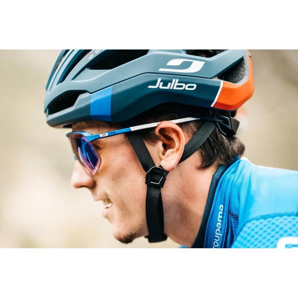 Julbo Density Groupama FDJ Reactiv 1-3 LAGP Sunglasses - Metallic Blue/White Frame - Polarized Cycling & Outdoor Sports Glasses for Men & Women - Perfect for Road Biking, Running & Hiking