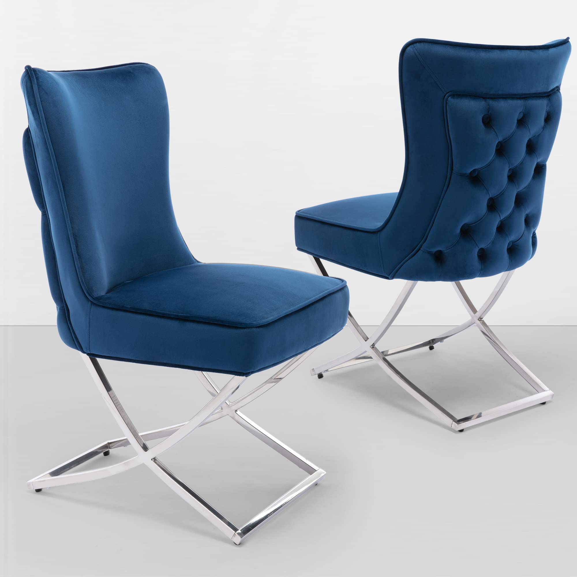LOULENS Elegant Velvet Dining Chairs Set of 2 - Luxury Upholstered Accent Chairs with Stainless Steel Legs for Dining Room & Living Room - Dark Blue Comfortable Seating for Home Decor & Entertaining